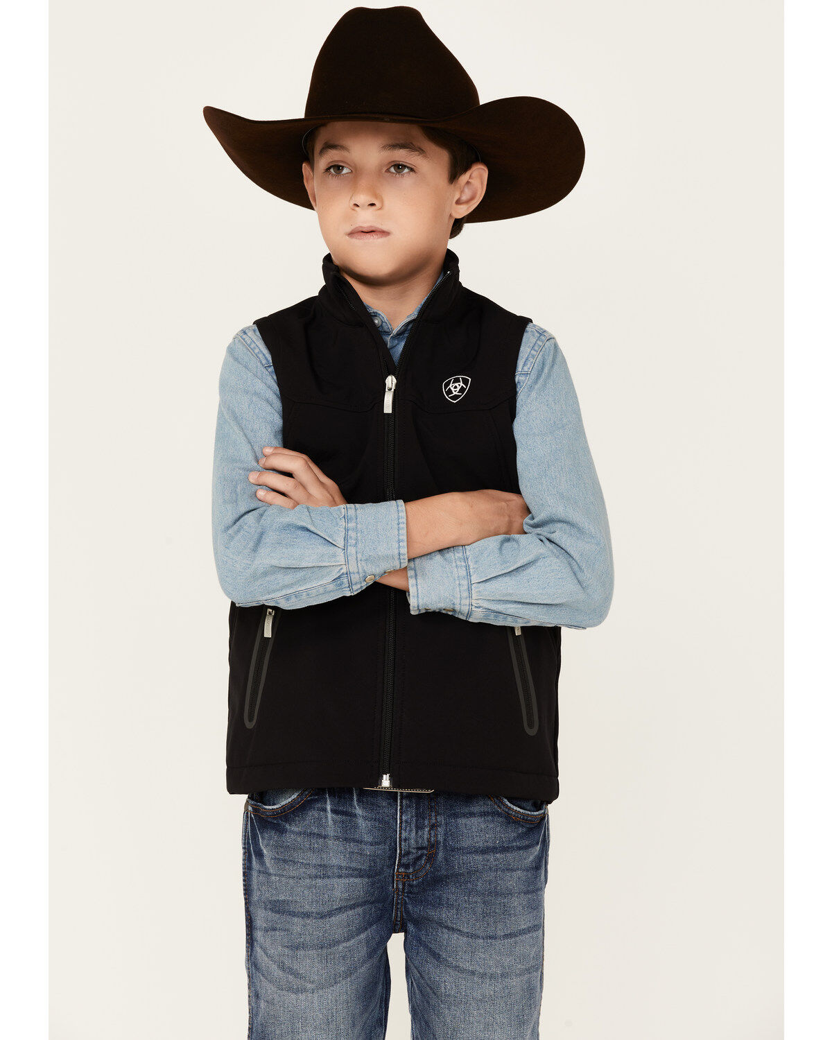 Ariat Boys' Solid Black New Team Softshell Zip-Front Vest