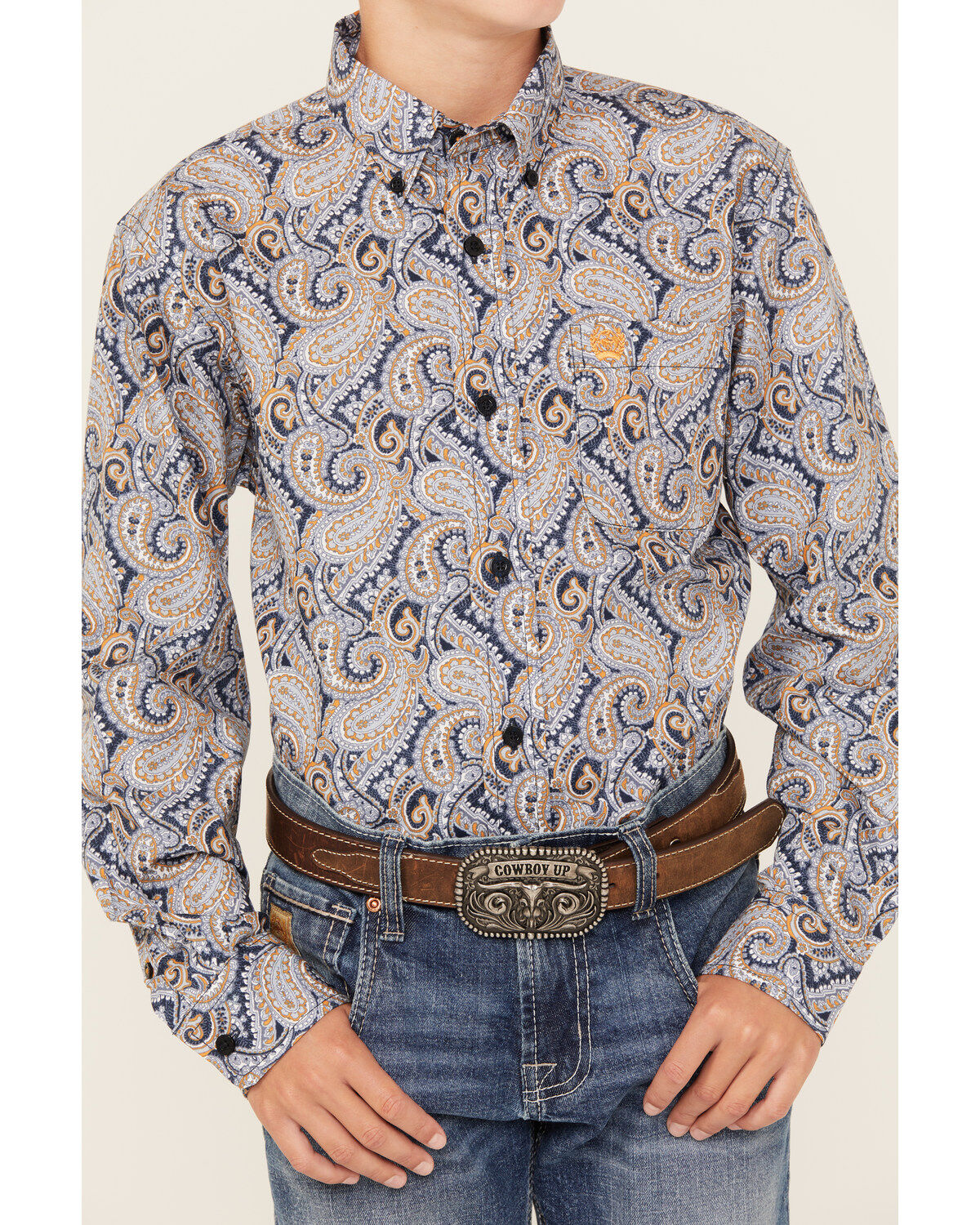 Cinch Boys' Paisley Print Long Sleeve Button Down Western Shirt