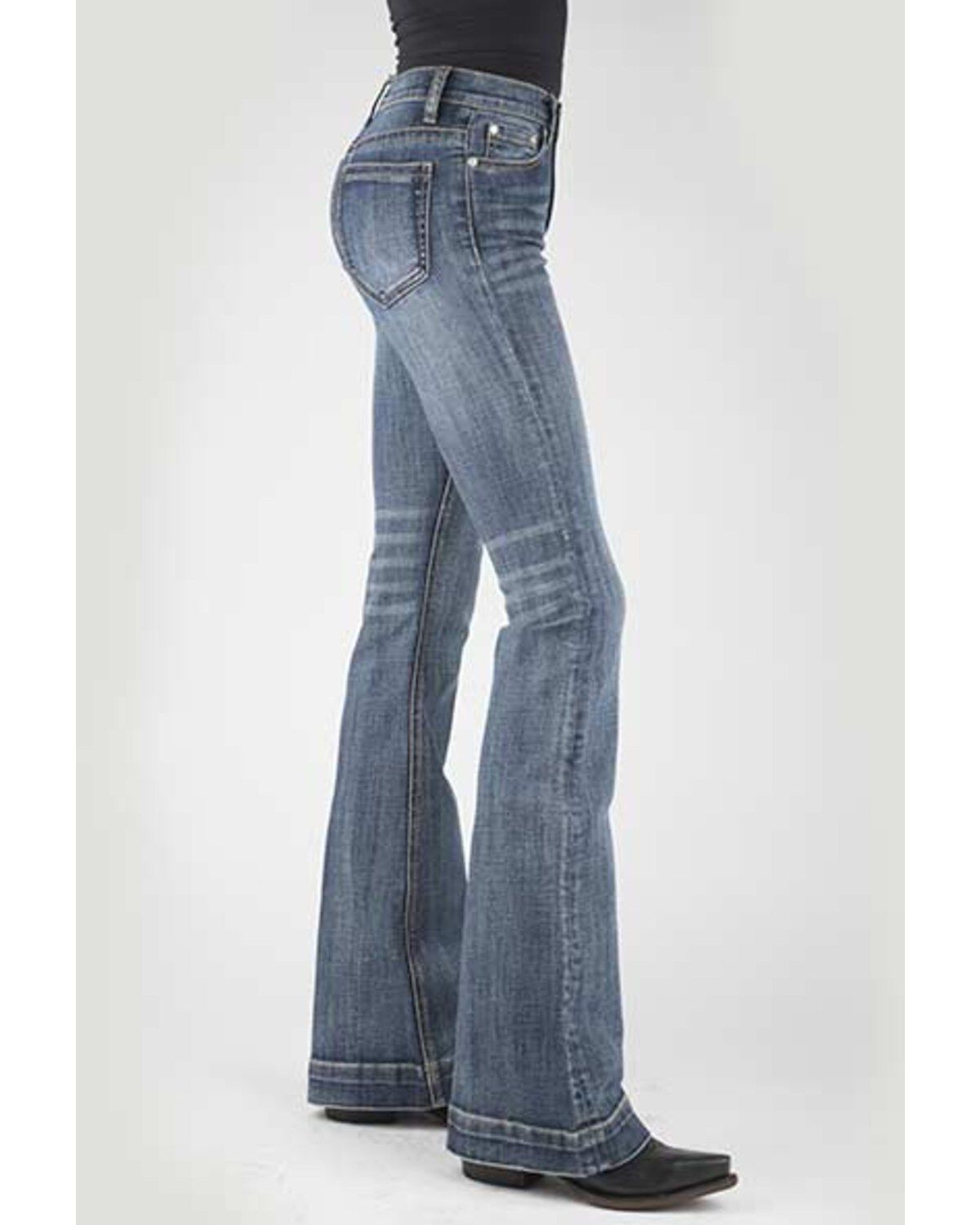 Stetson Women's 921 Medium Wash High Rise Plain Pocket Flare Jean