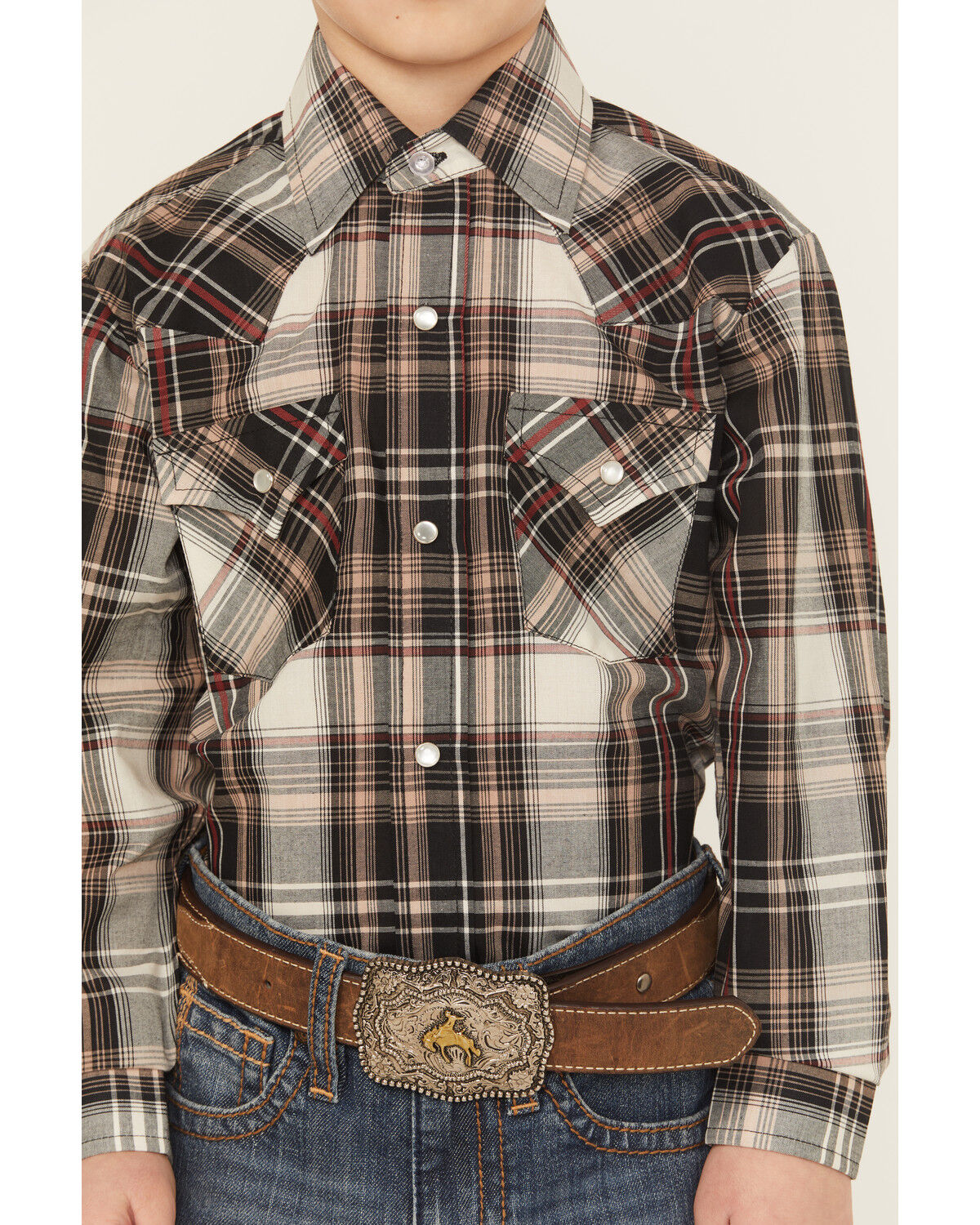 Ely Walker Boys' Plaid Print Long Sleeve Snap Western Shirt
