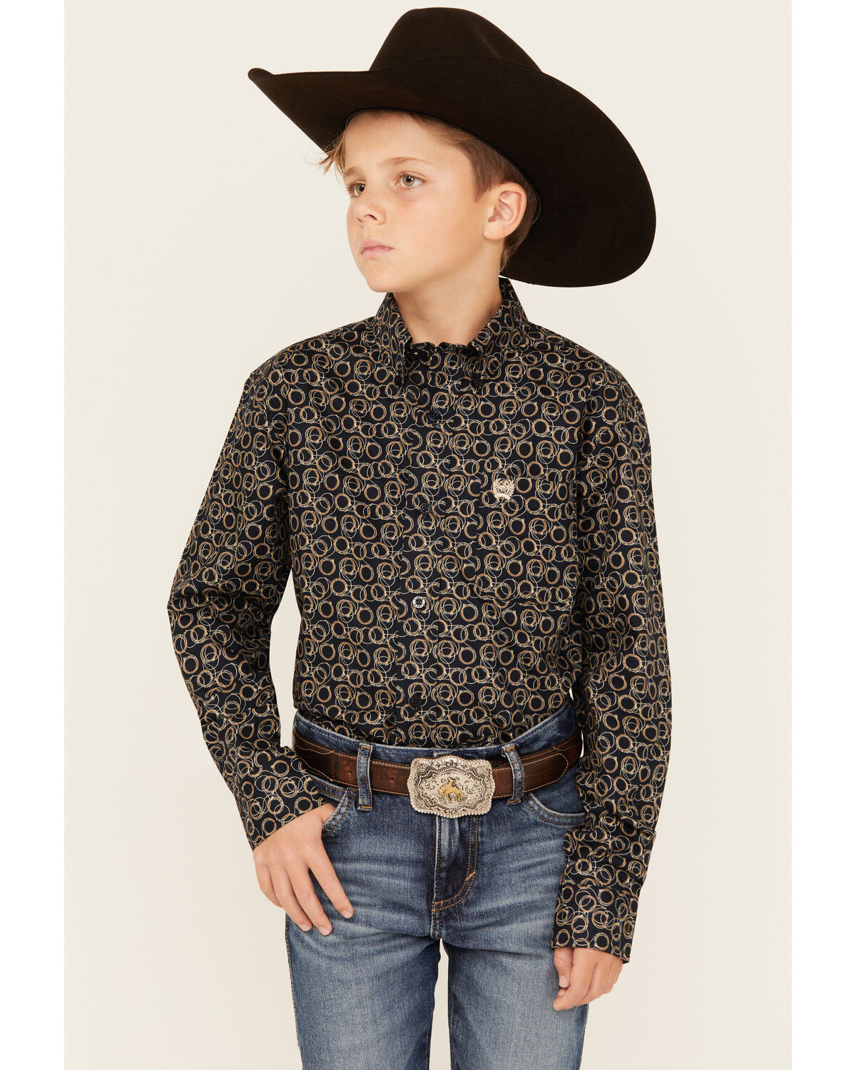 Cinch Boys' Geo Print Long Sleeve Button-Down Western Shirt