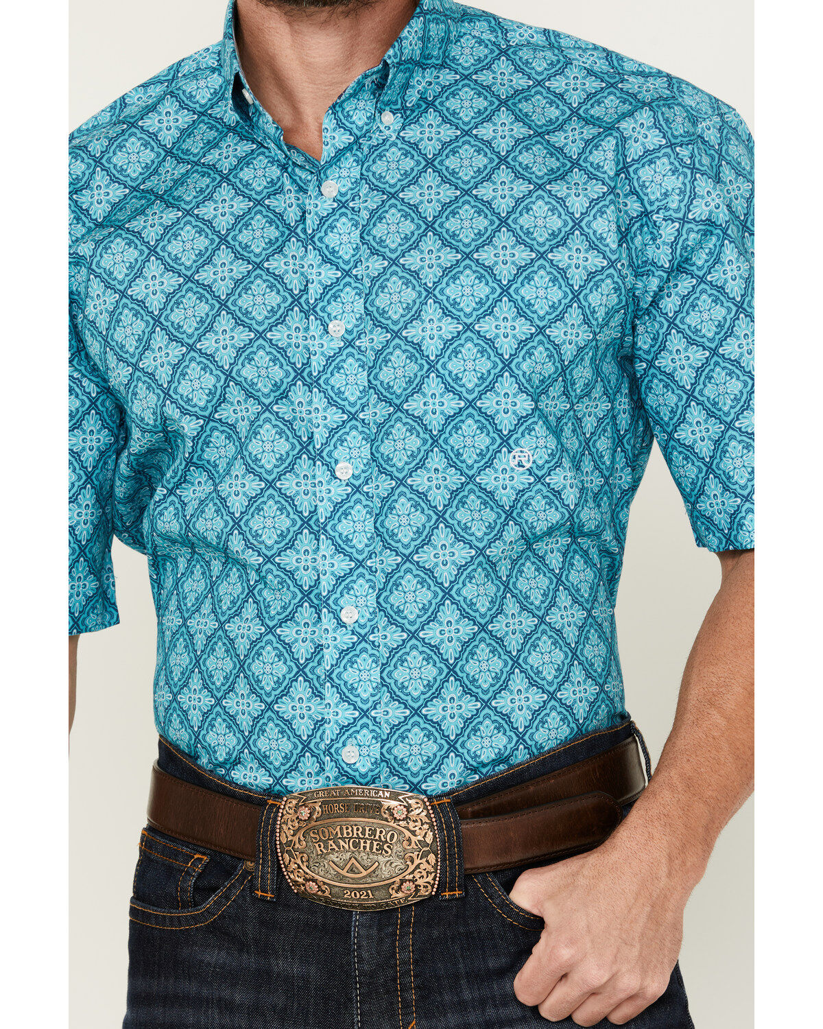 Roper Men's Amarillo Medallion Print Short Sleeve Button-Down Western Shirt