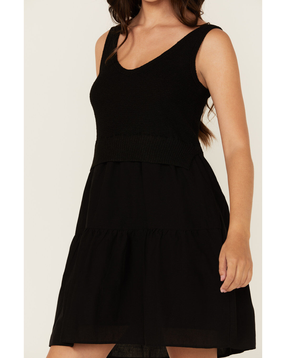 Revel Women's Knit Bodice Tiered Short Mini Dress