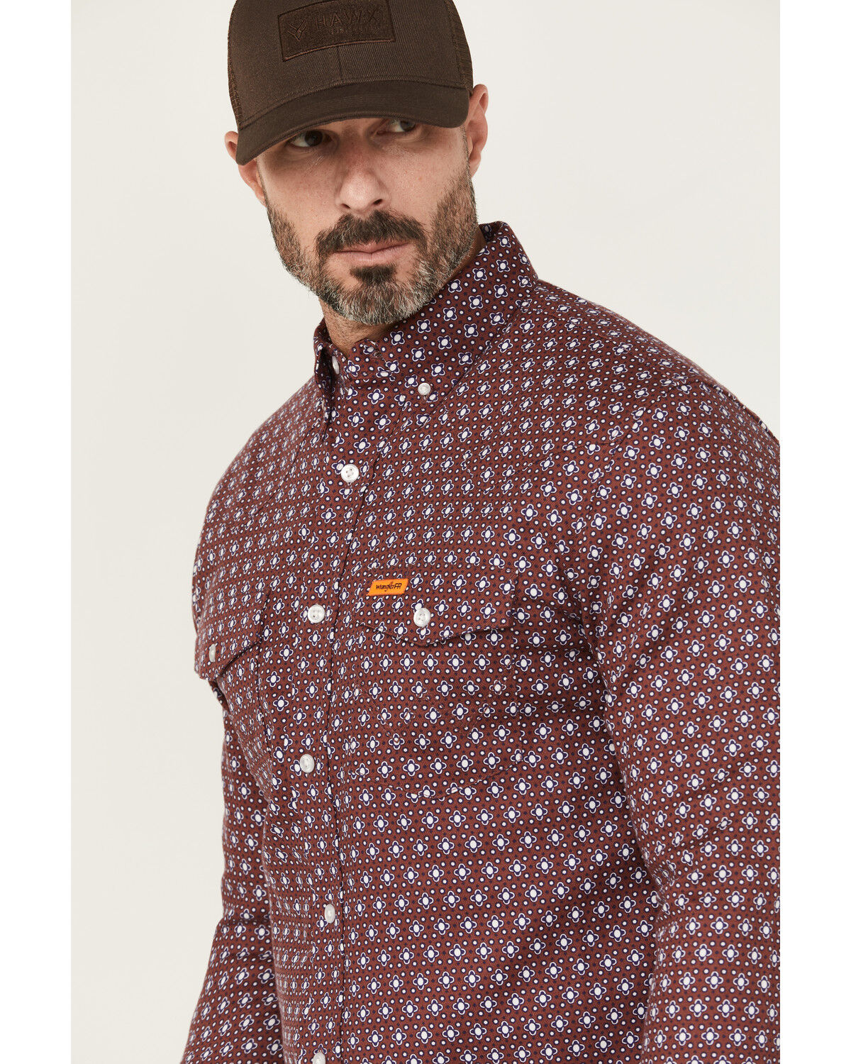 Wrangler Men's FR Geo Print Long Sleeve Button-Down Work Shirt