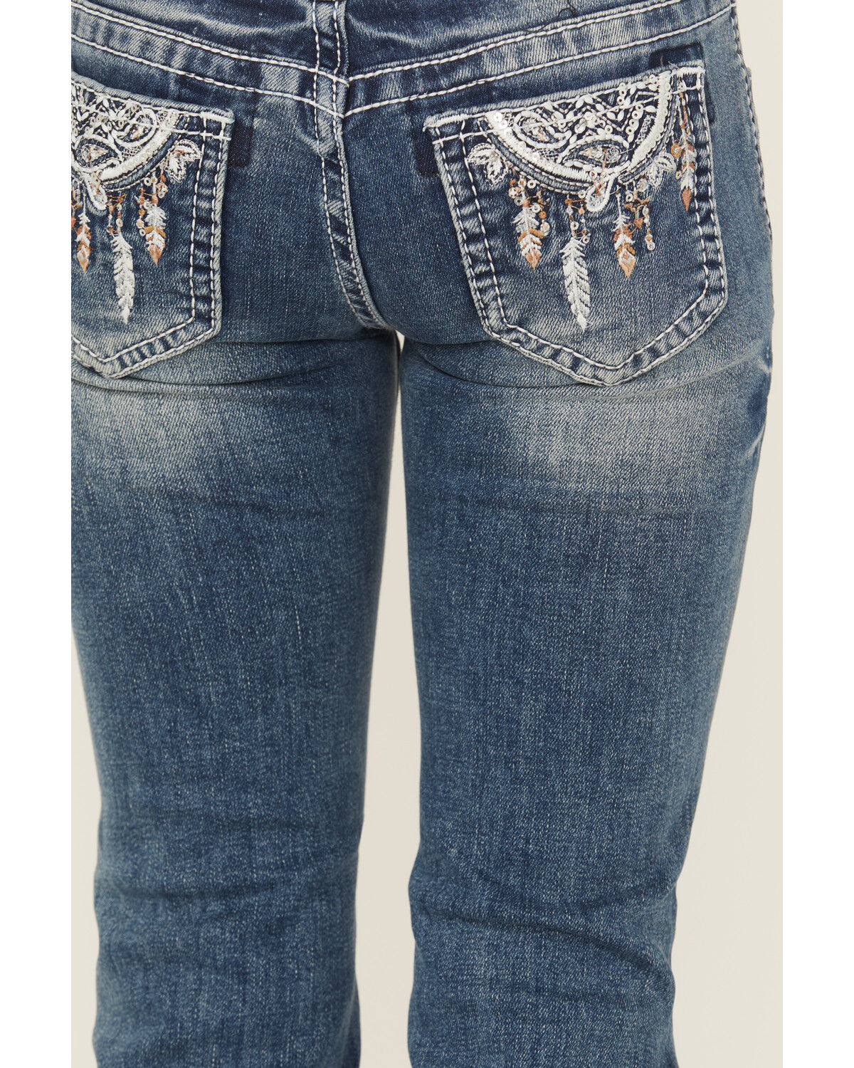 Grace in LA Girls' Medium Wash Dreamcatcher Pocket Bootcut Denim Jeans