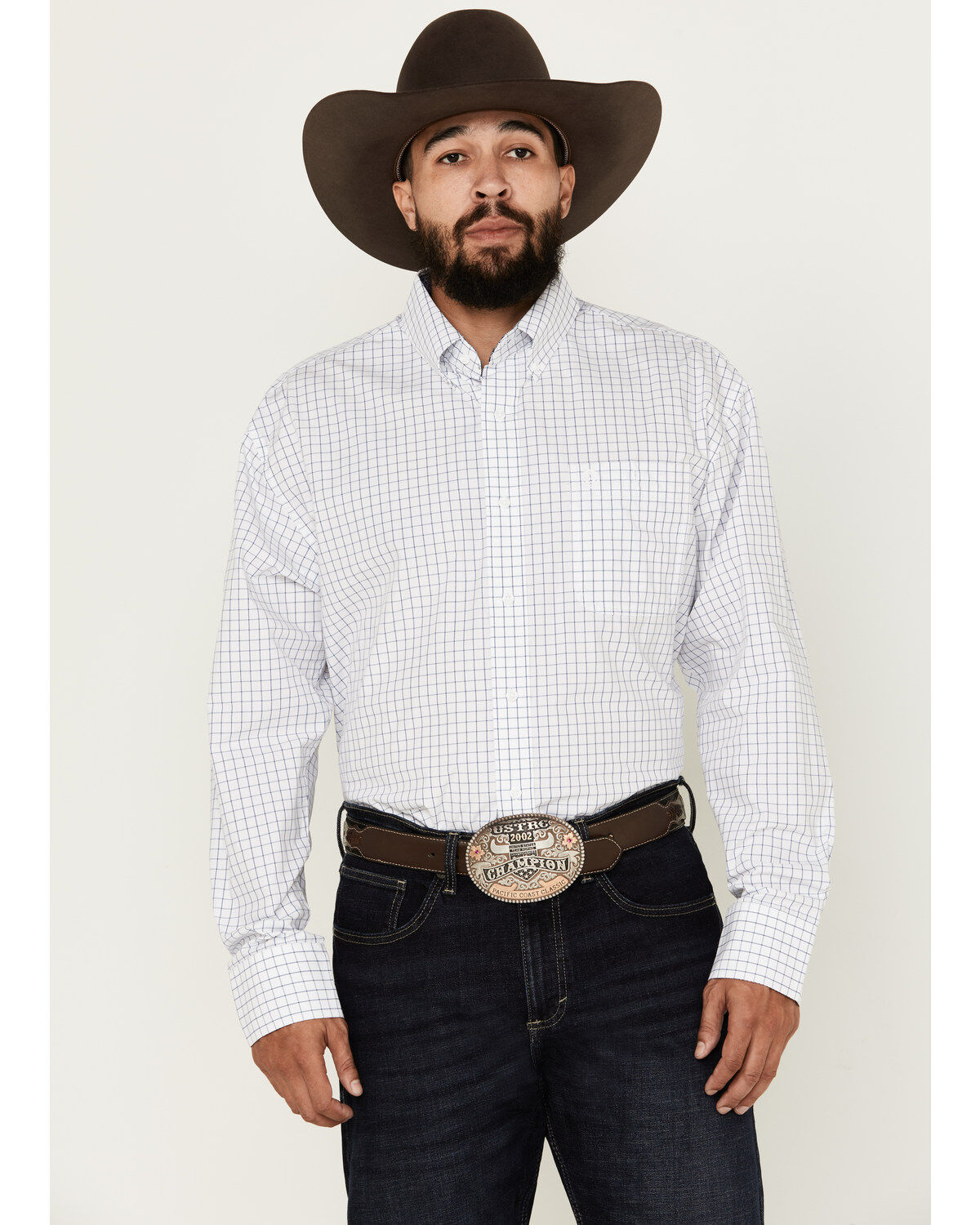 George Strait by Wrangler Men's Checkered Print Long Sleeve Button-Down Shirt