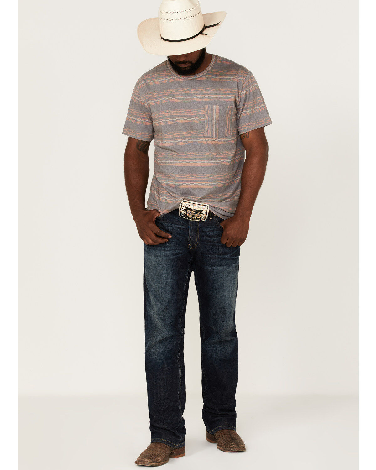 Rock & Roll Denim Men's Striped Short Sleeve Pocket T-Shirt