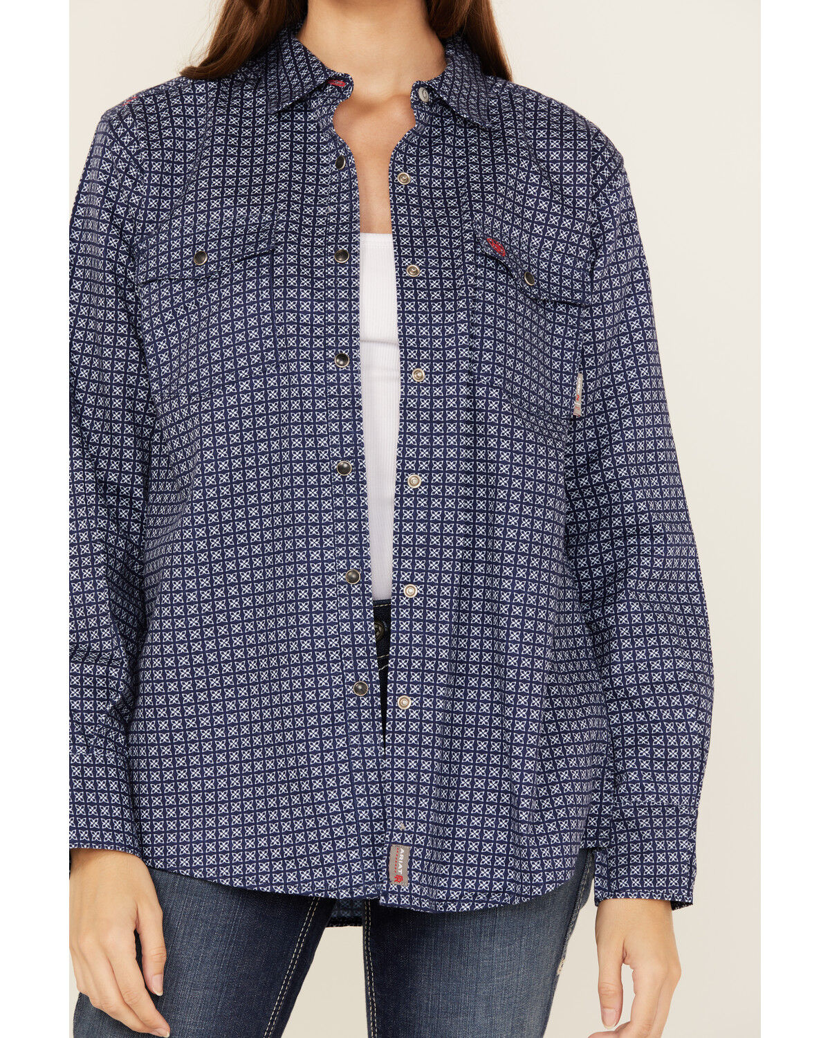 Ariat Women's FR Beverly Geo Print Long Sleeve Snap Work Shirt