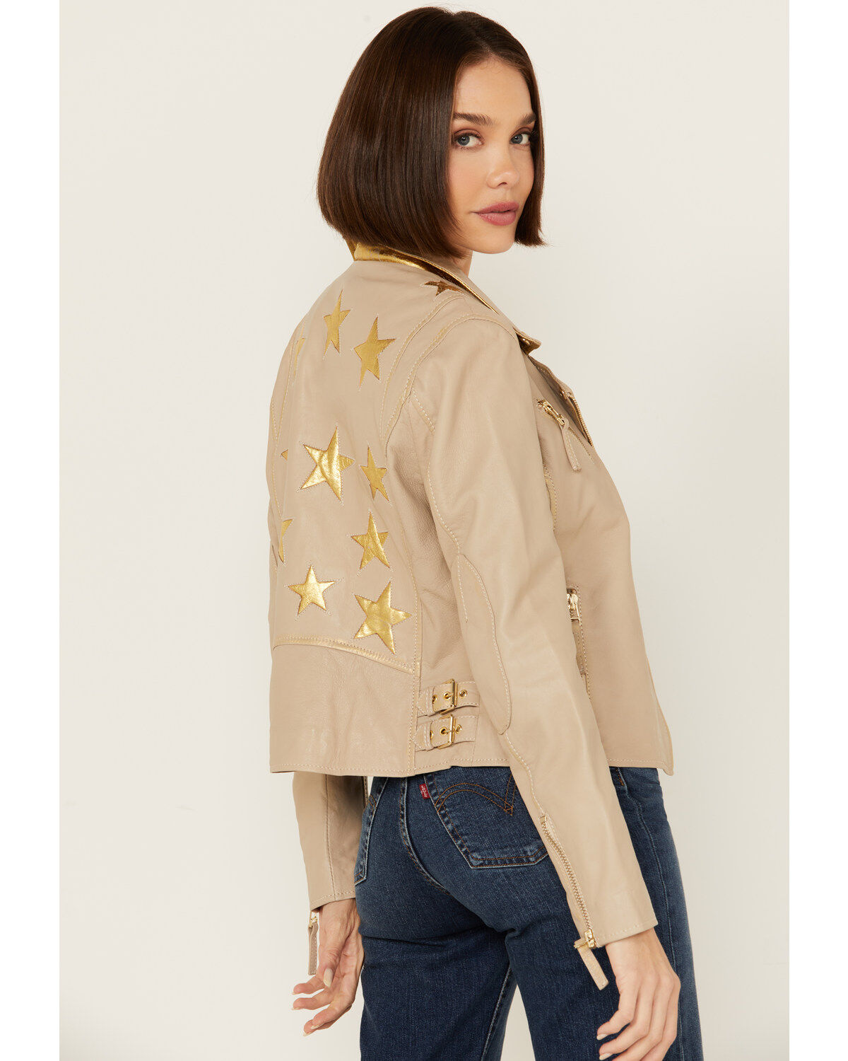 Mauritius Leather Women's Christy Star Zip-Front Moto Leather Jacket