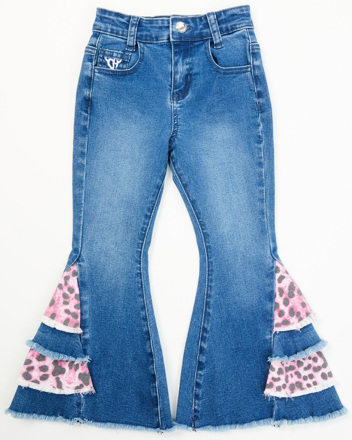 Cowgirl Hardware Toddler Girls' Leopard Print Side Ruffle Flare Jeans