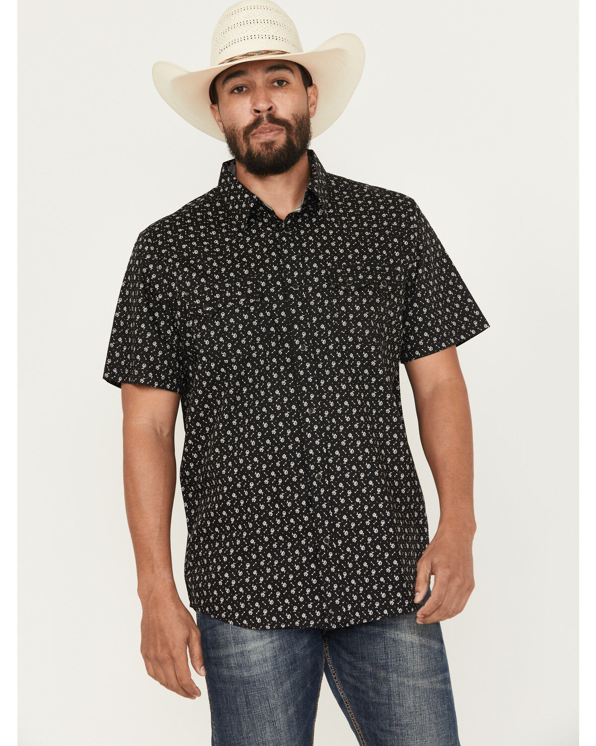Moonshine Spirit Men's Only Road Floral Print Short Sleeve Snap Western Shirt