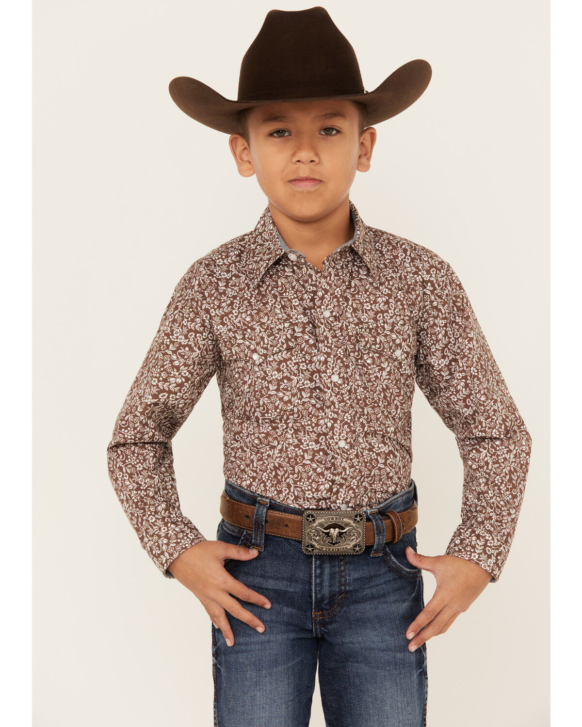 Roper Boys' Floral Print Long Sleeve Western Peal Snap Shirt