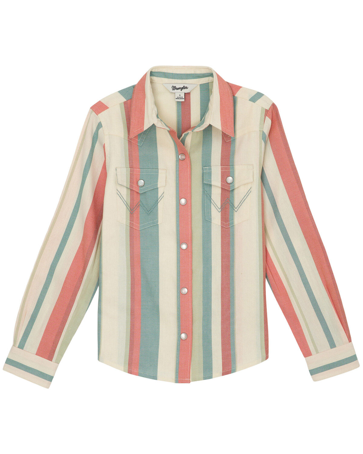 Wrangler Girls' Striped Print Long Sleeve Snap Western Shirt