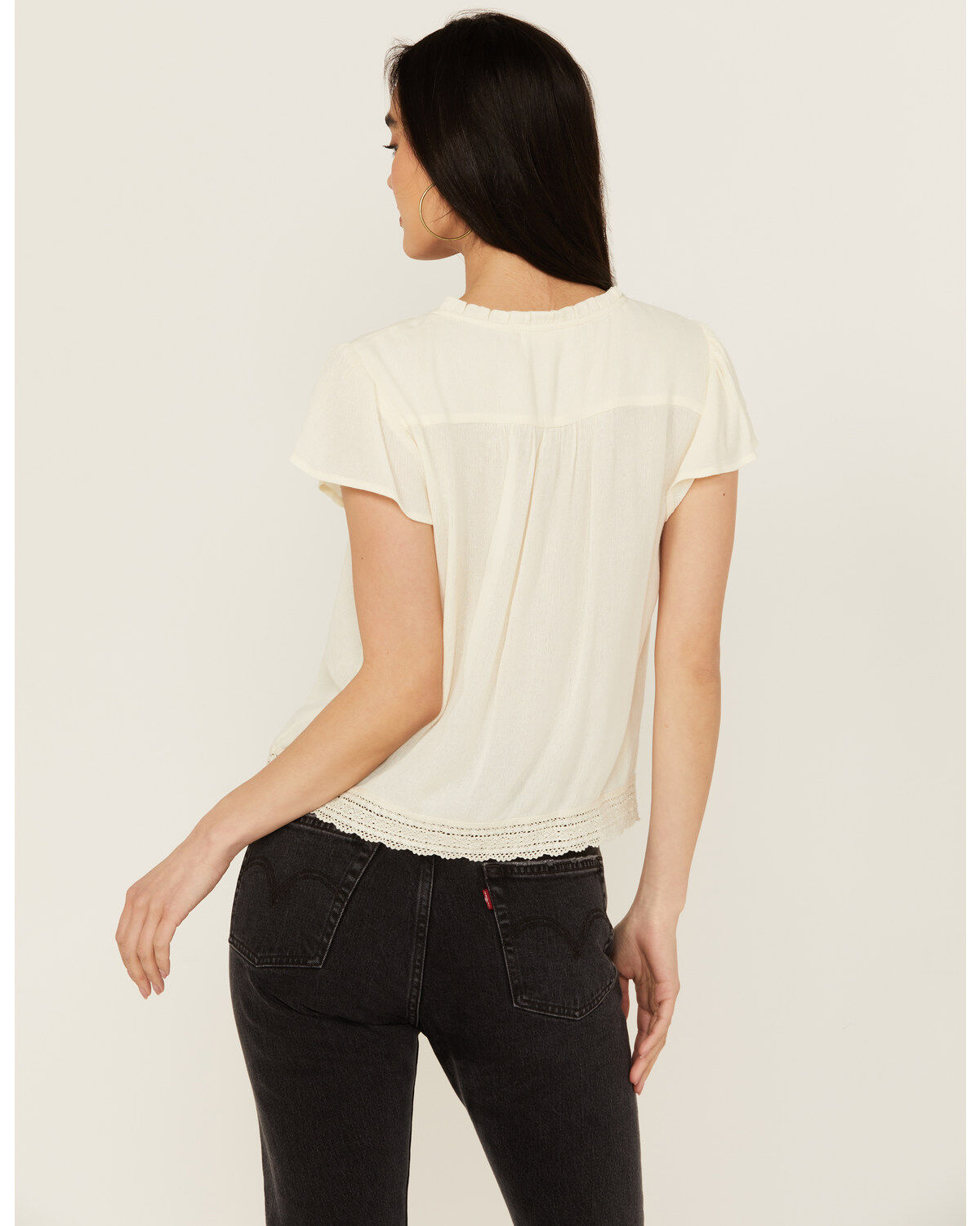 Jolt Women's Lace Trim Flutter Short Sleeve Top