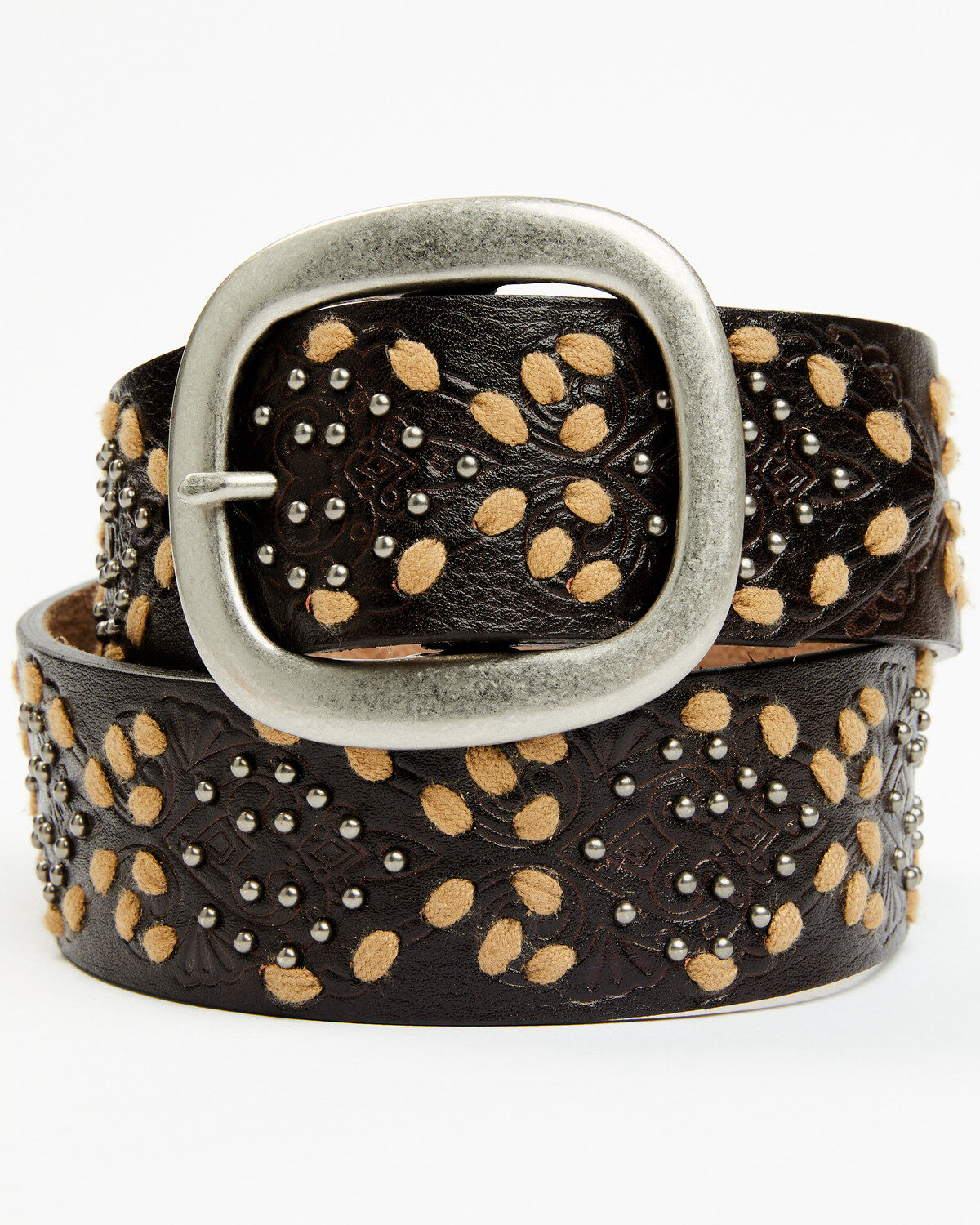 Shyanne Women's Embossed Heavy Cord Lacing Oval Buckle 3/4" Belt