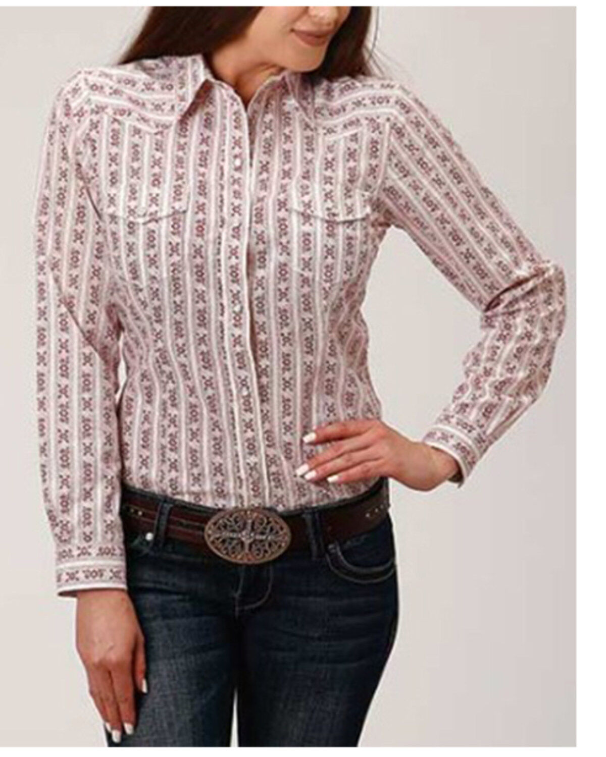 Roper Women's Floral Striped Long Sleeve Snap Western Shirt
