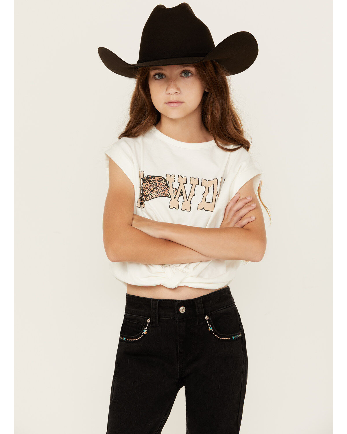 Saints & Hearts Girls' Howdy Tie Front Short Sleeve Graphic Tee