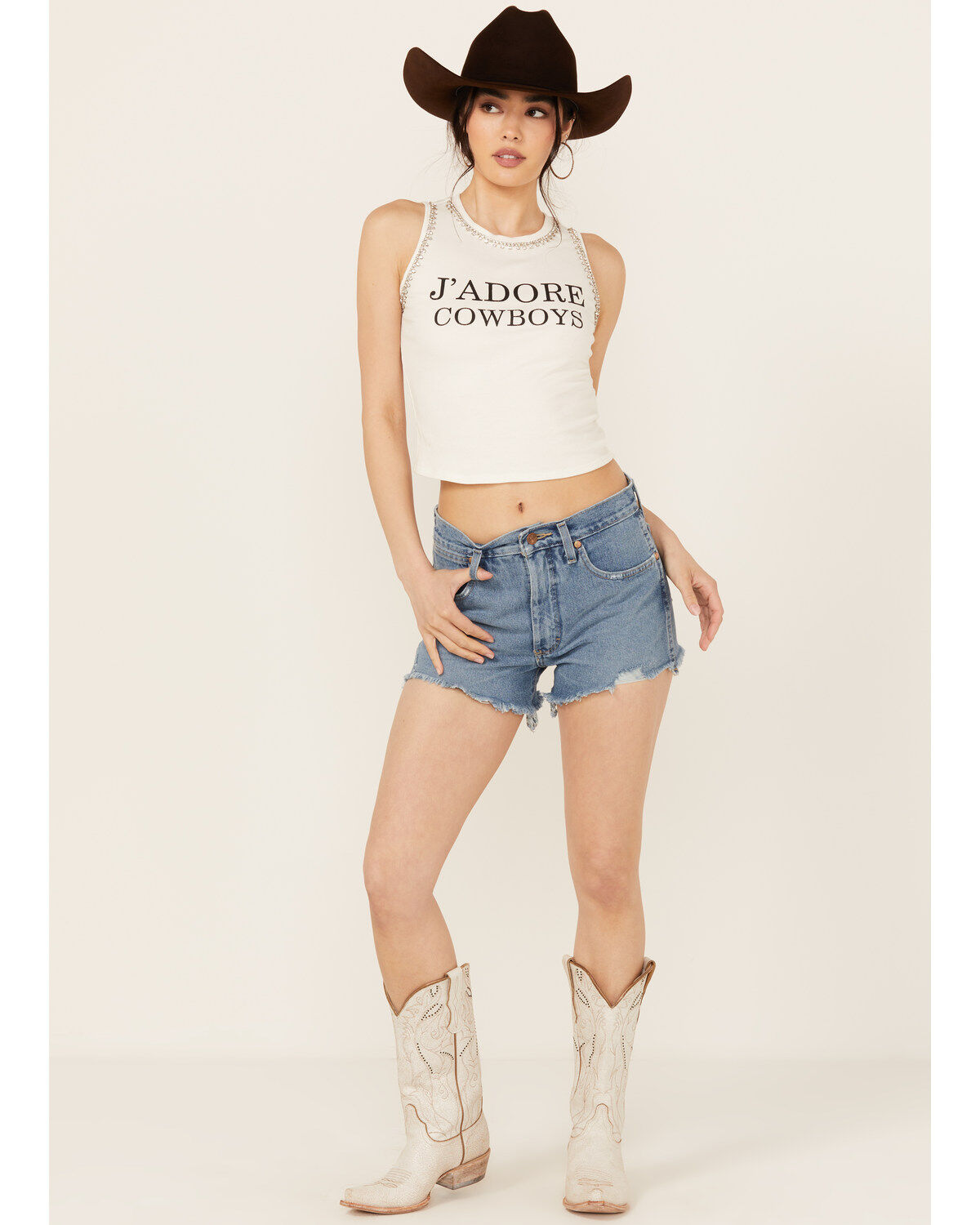 Wrangler Women's Off Shore Medium Wash High Rise Reworked Cut Off Denim Shorts