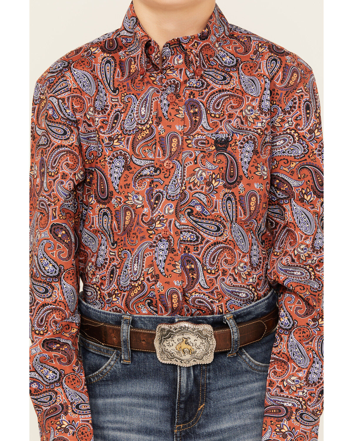 Cinch Boys' Paisley Print Long Sleeve Button-Down Western Shirt