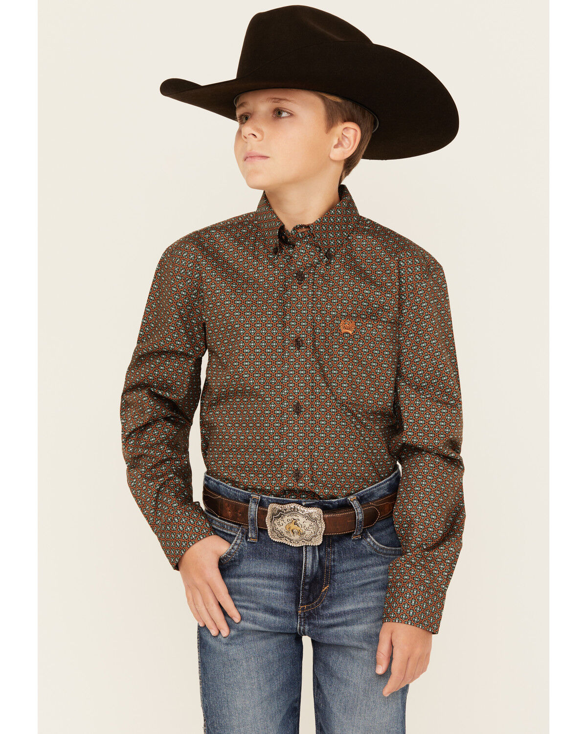 Cinch Boys' Geo Print Long Sleeve Button-Down Western Shirt