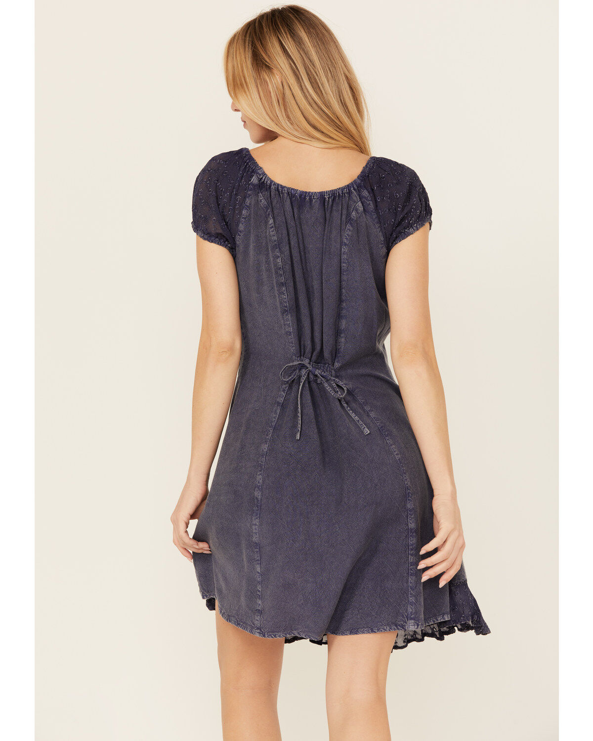 Gunit Women's Denim Floral Short Sleeve Mini Dress