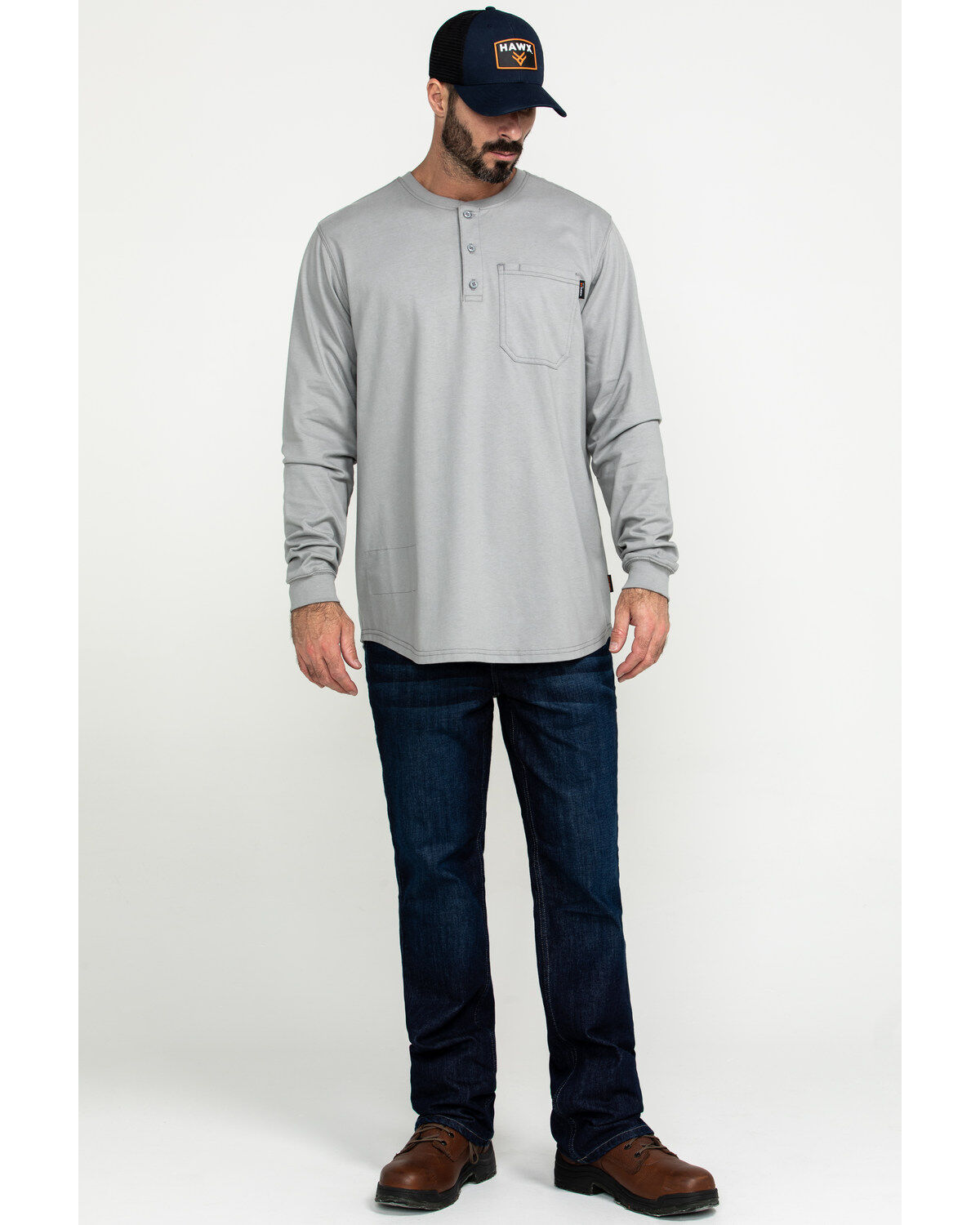Hawx Men's FR Pocket Henley Long Sleeve Work Shirt - Tall