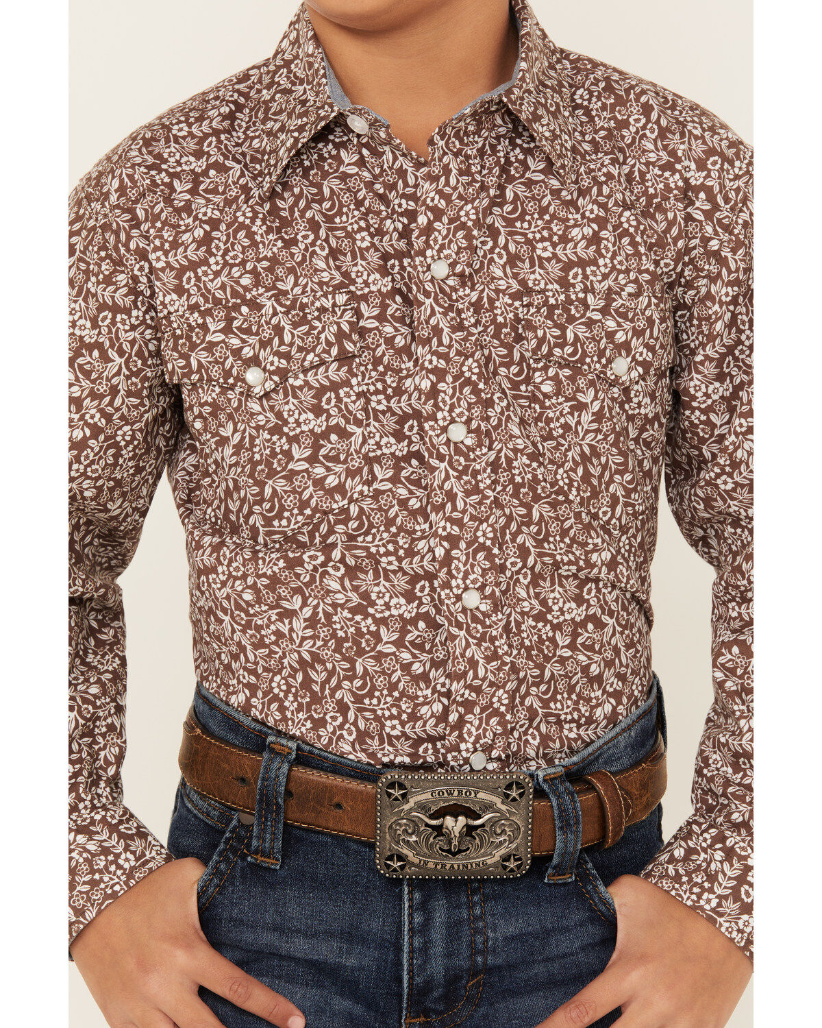 Roper Boys' Floral Print Long Sleeve Western Peal Snap Shirt