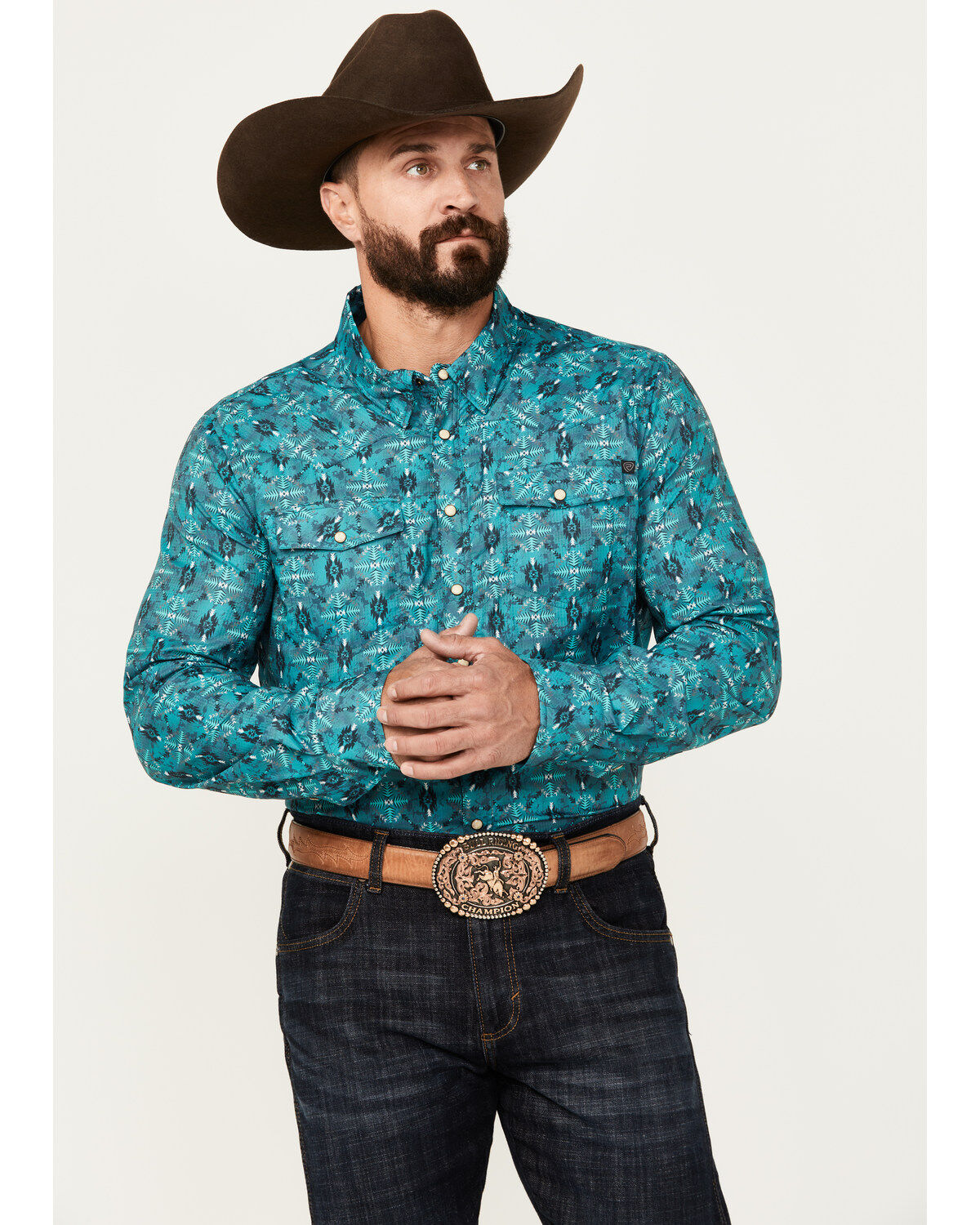 Rock & Roll Denim Men's Southwestern Print Ripstop Long Sleeve Snap Performance Western Shirt
