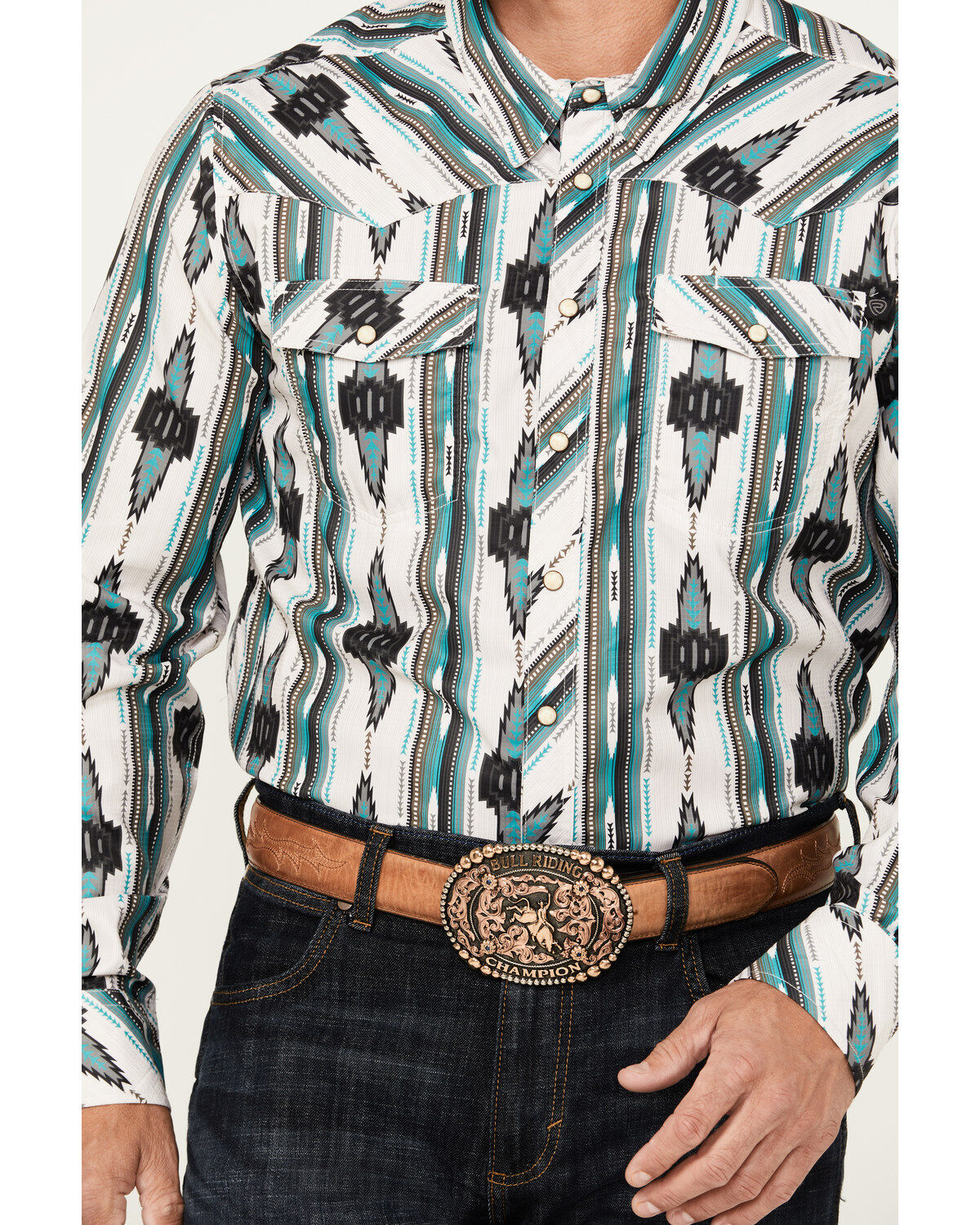 Rock & Roll Denim Men's Southwestern Print Ripstop Long Sleeve Snap Performance Western Shirt