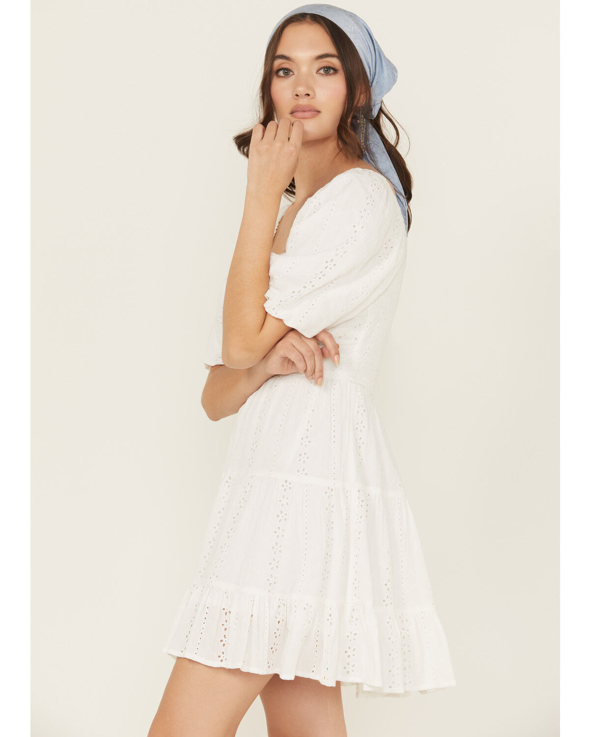 Angie Women's Eyelet Short Puff Sleeve Mini Dress