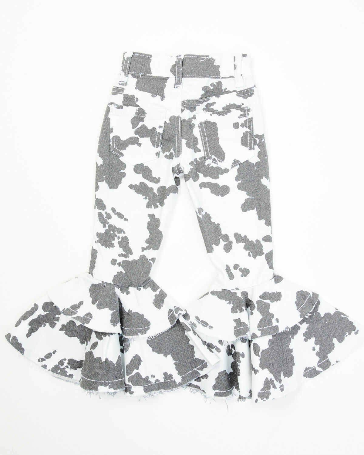 Cowgirl Hardware Toddler Girls' Cow Print Double Ruffle Stretch Denim Jeans