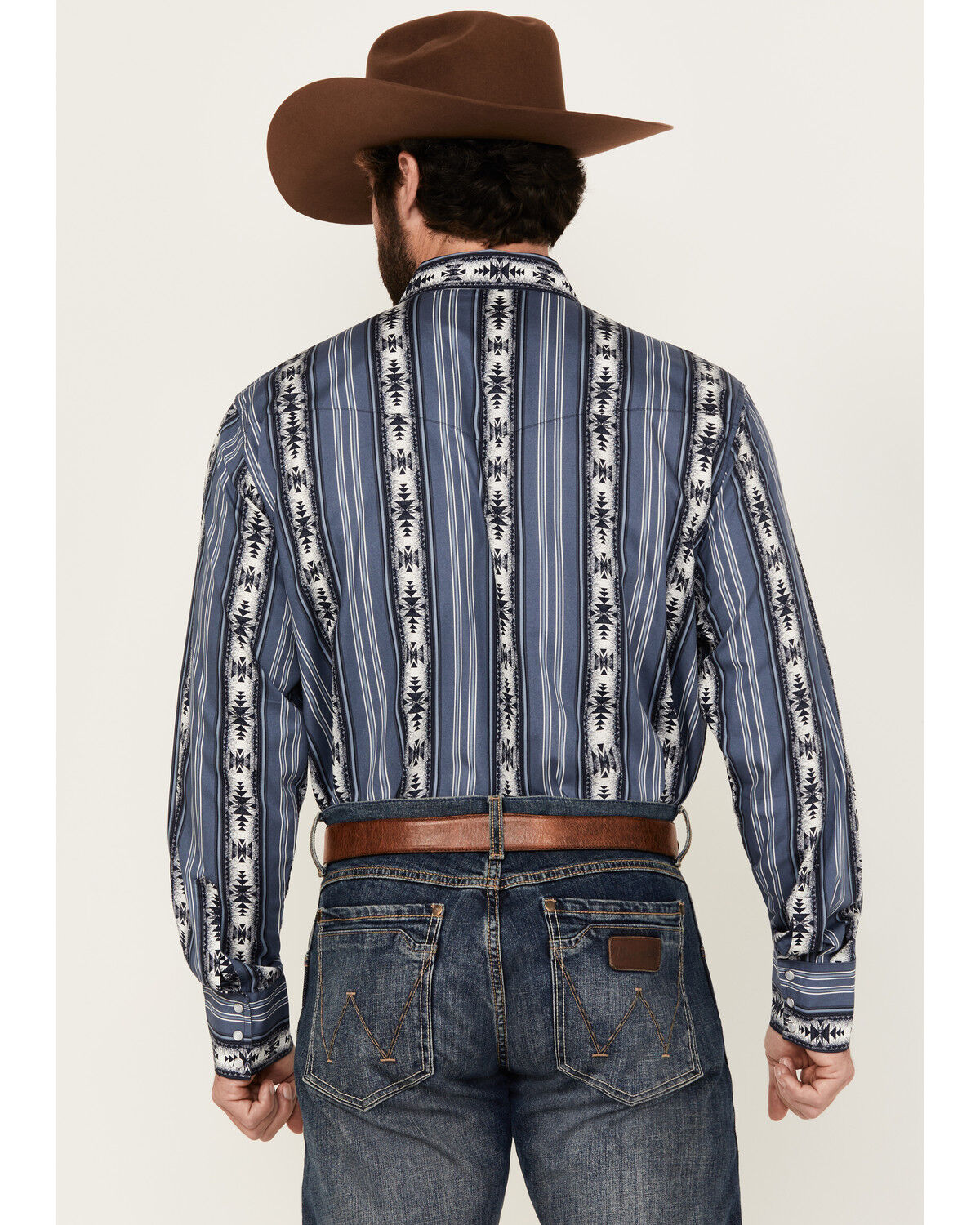 Wrangler Men's Checotah Southwestern Striped Print Long Sleeve Pearl Snap Western Shirt