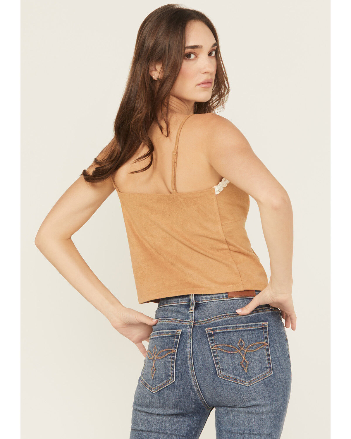 Originality Women's Faux Suede Lace Trim Tank Top