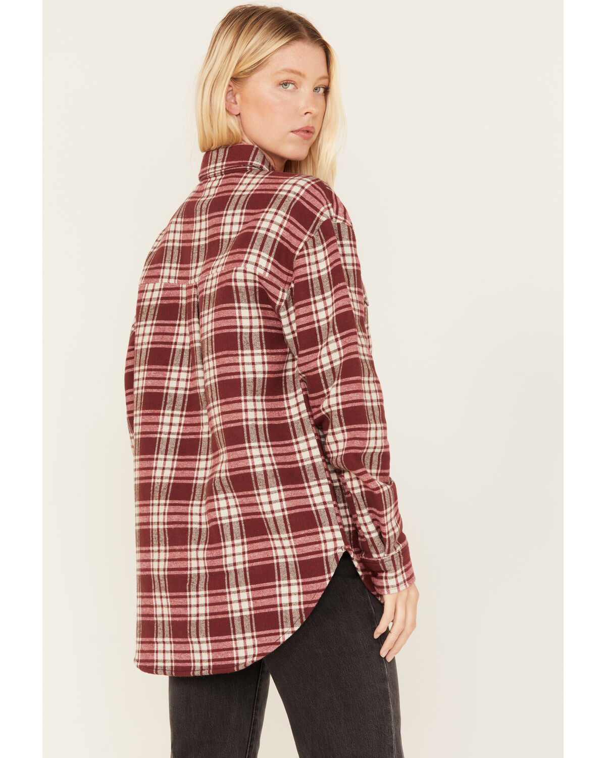 Cleo + Wolf Women's Plaid Print Long Sleeve Button-Down Oversized Shacket