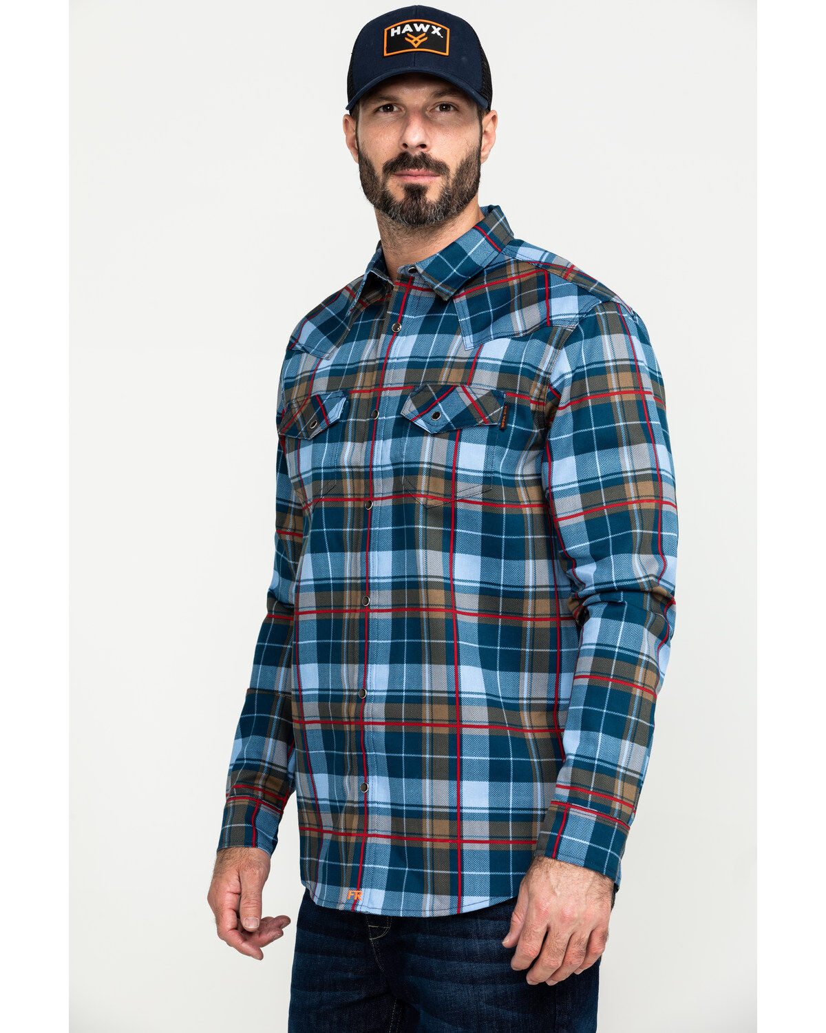 Cody James Men's FR Woven Plaid Print Long Sleeve Button Down Work Shirt