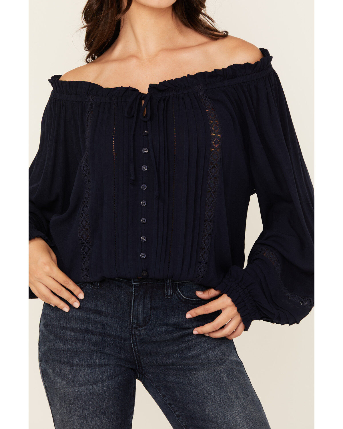 Wild Moss Women's Lace Detail Peasant Top