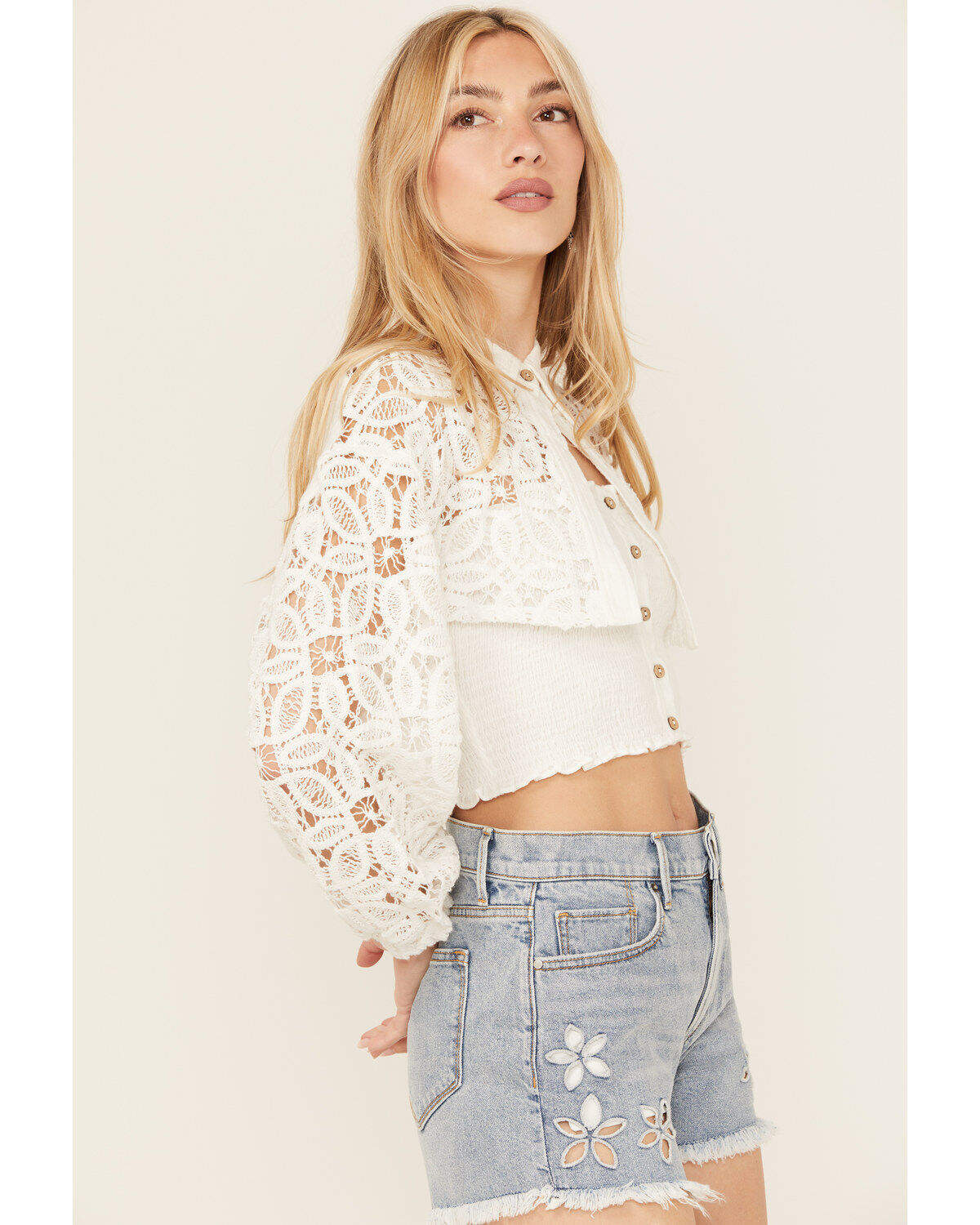 Miss Me Women's Lace Long Sleeve Button-Down Shirt
