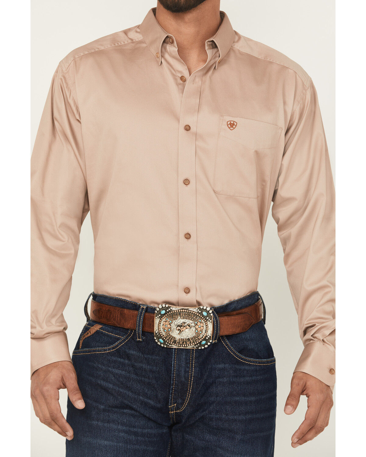 Ariat Men's Khaki Solid Twill Long Sleeve Western Shirt