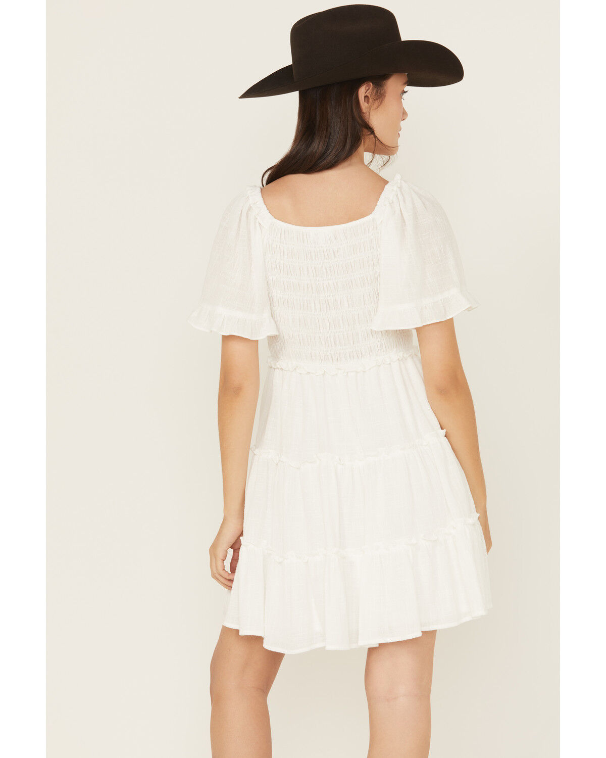 Yura Women's Solid Smocked Short Sleeve Mini Dress