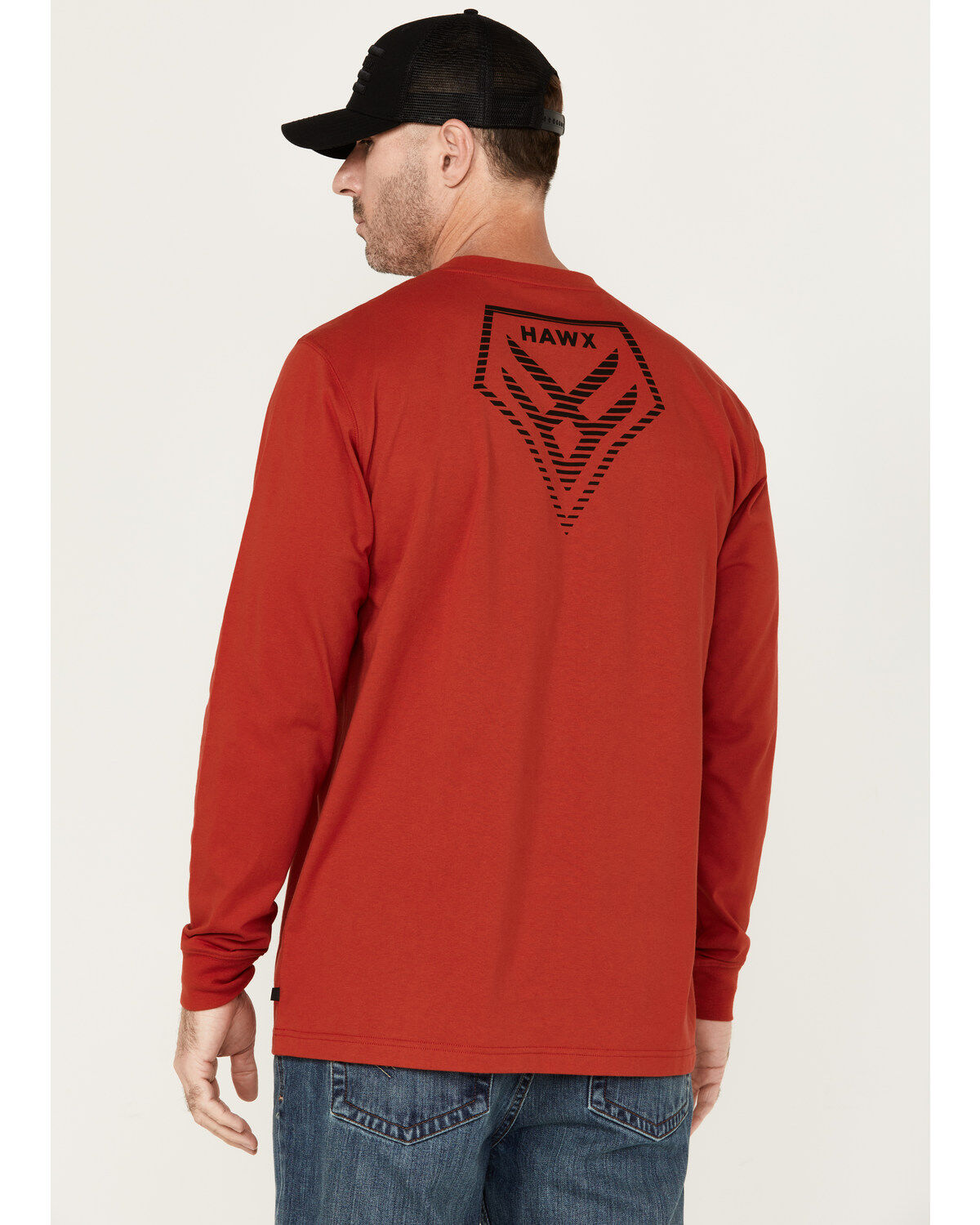 Hawx Men's Linear Logo Long Sleeve Graphic Work T-Shirt