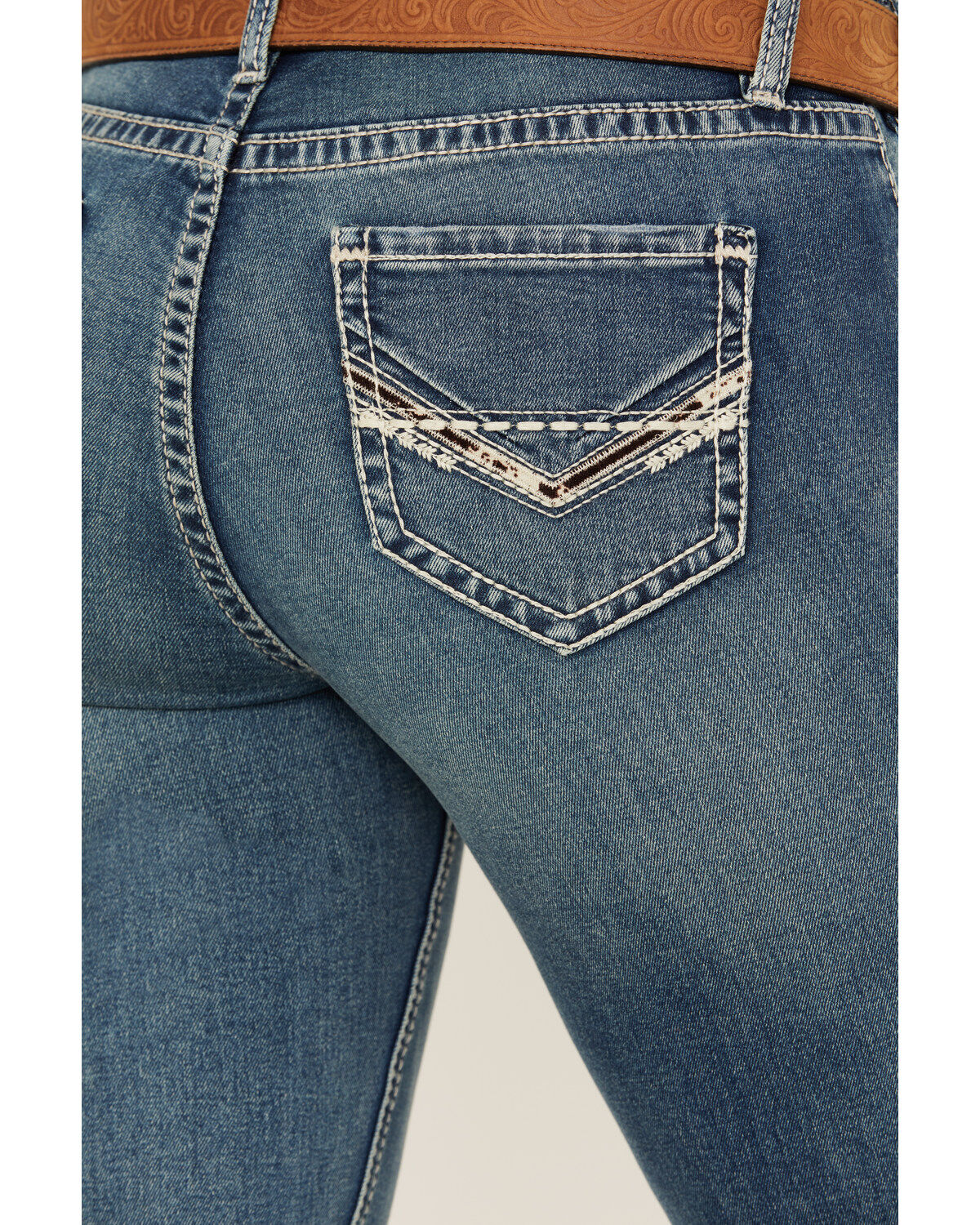 Rock & Roll Denim Women's Medium Wash Mid Rise Bootcut Extra Stretch Riding Jeans