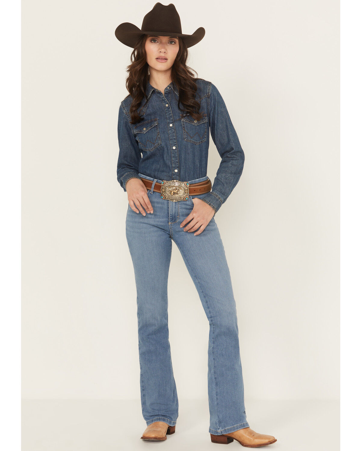 Wrangler Women's Palmer Medium Wash High Rise Bespoke Bootcut Stretch Denim Jeans