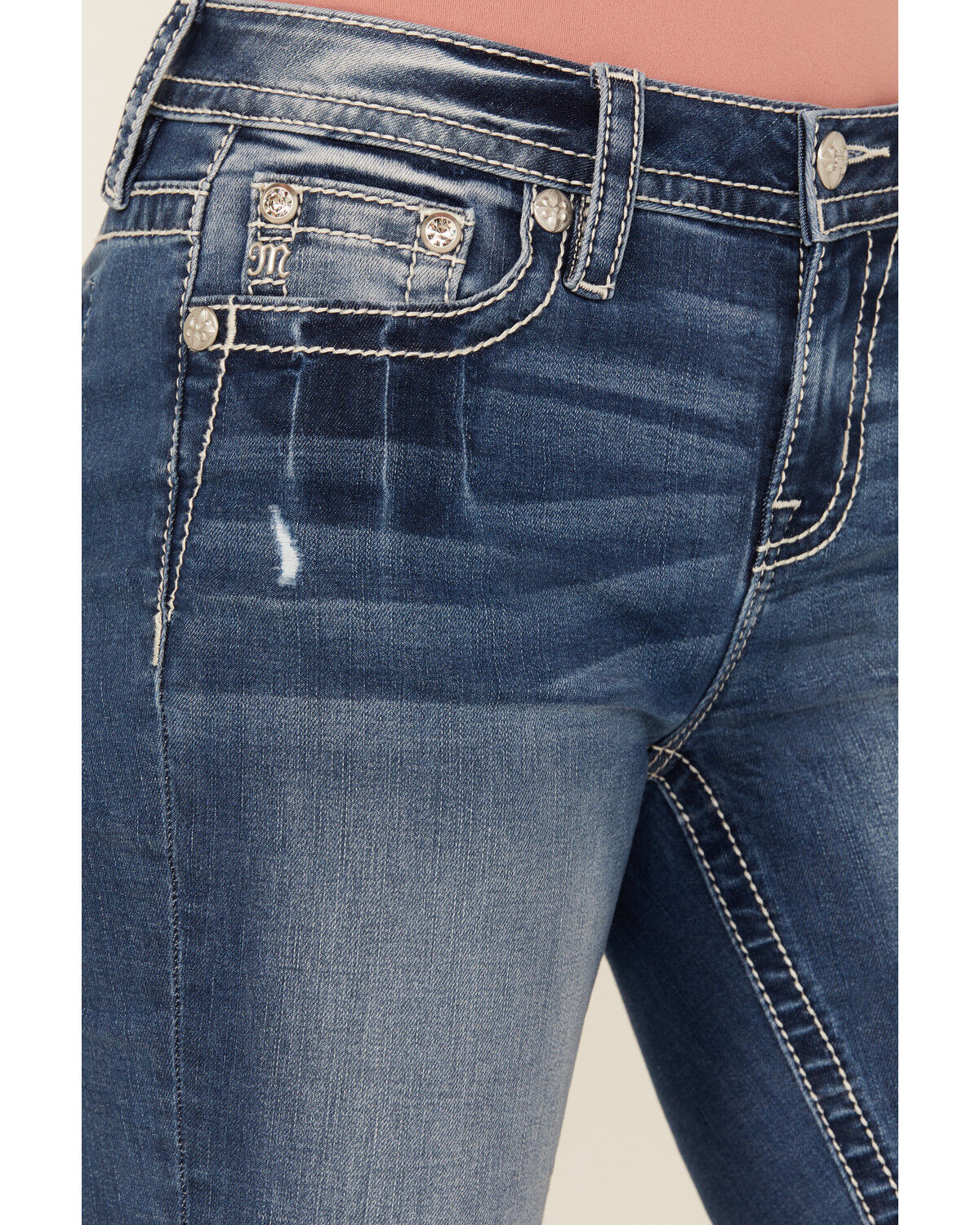 Miss Me Women's Medium Wash Mid Rise Steer Head Bootcut Stretch Denim Jeans