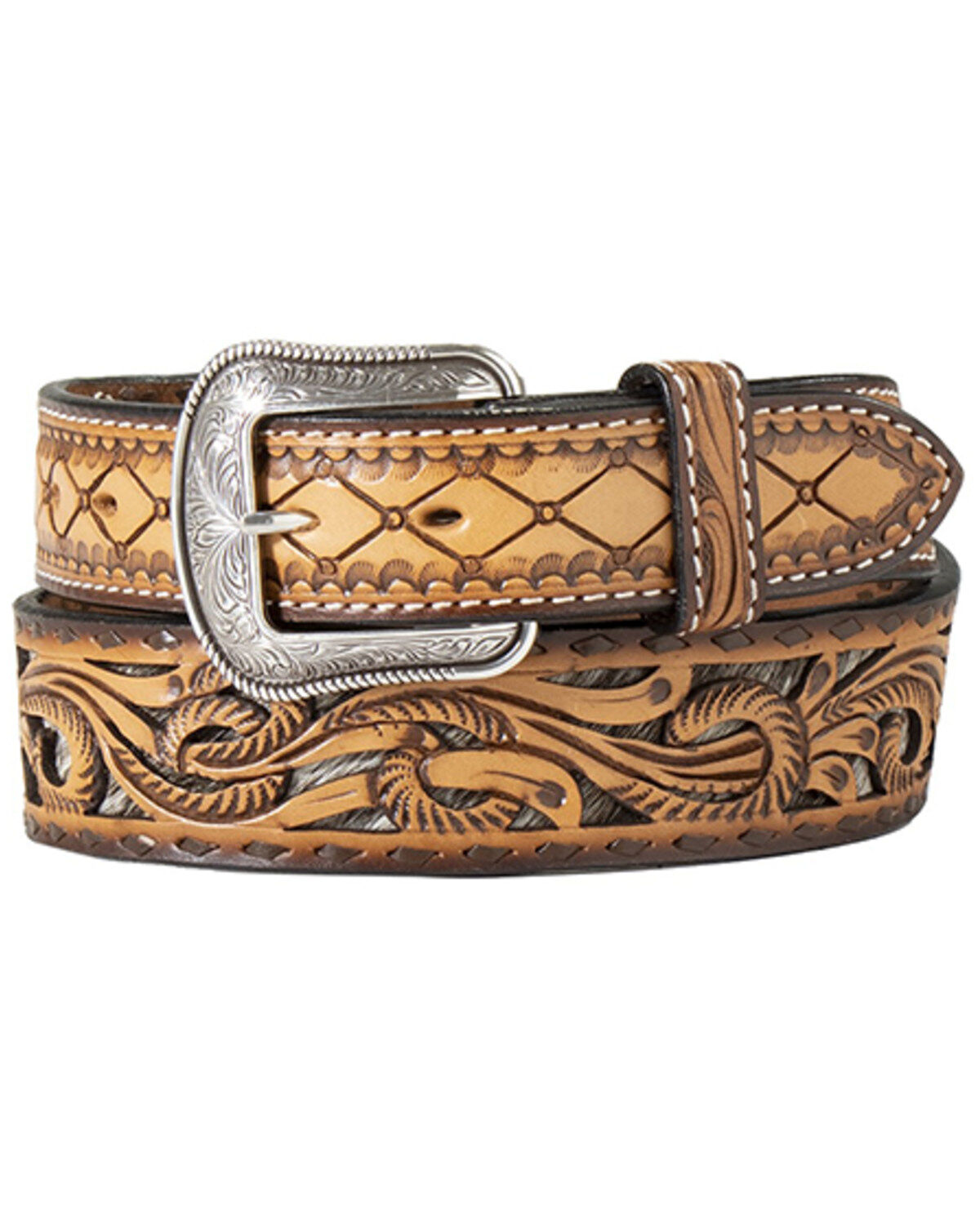 M & F Western Men's Tooled Leather Belt
