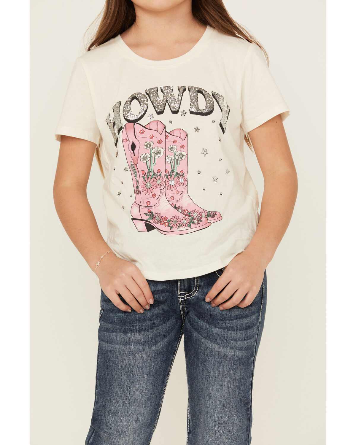 Self Esteem Girls' Howdy Sequin Short Sleeve Graphic Tee