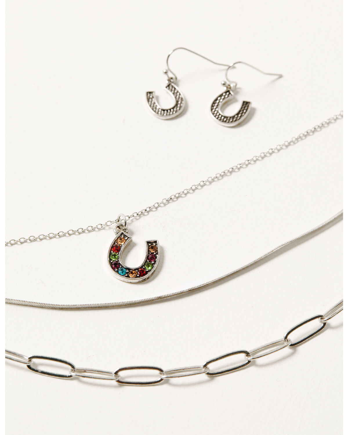 Shyanne Women's Layered Chain Rainbow Horseshoe Jewelry Set - 2 Piece
