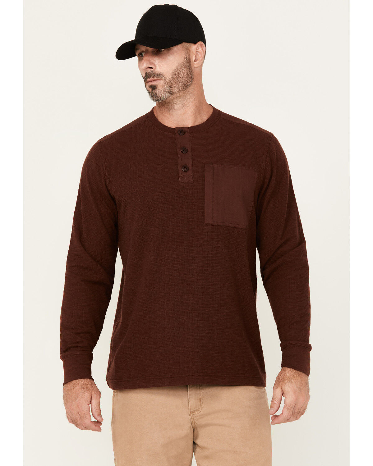 Lucky Brand Workwear Men's Slub Thermal Long Sleeve Pocket Henley Shirt