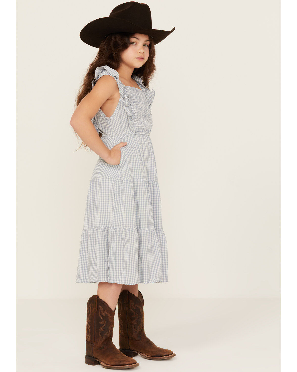 Hayden LA Girls' Gingham Print Puff Sleeve Midi Dress