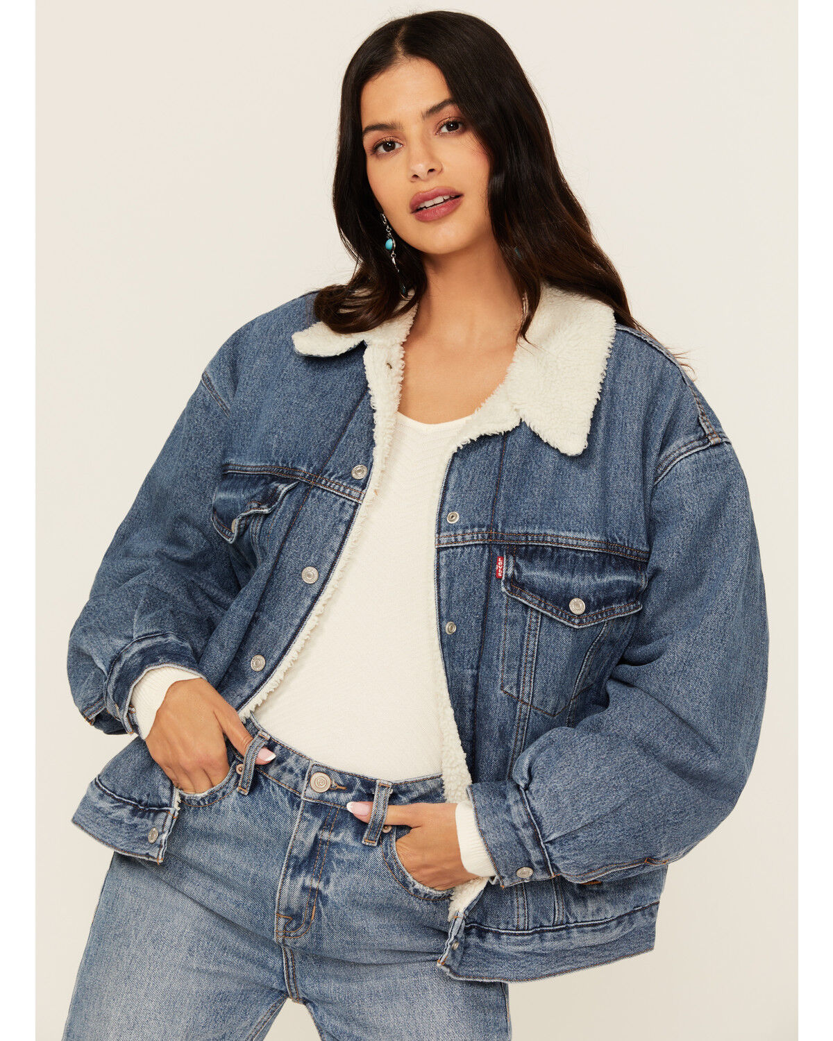 Levi's Women's Medium Wash Sherpa Lined Trucker Denim Jacket