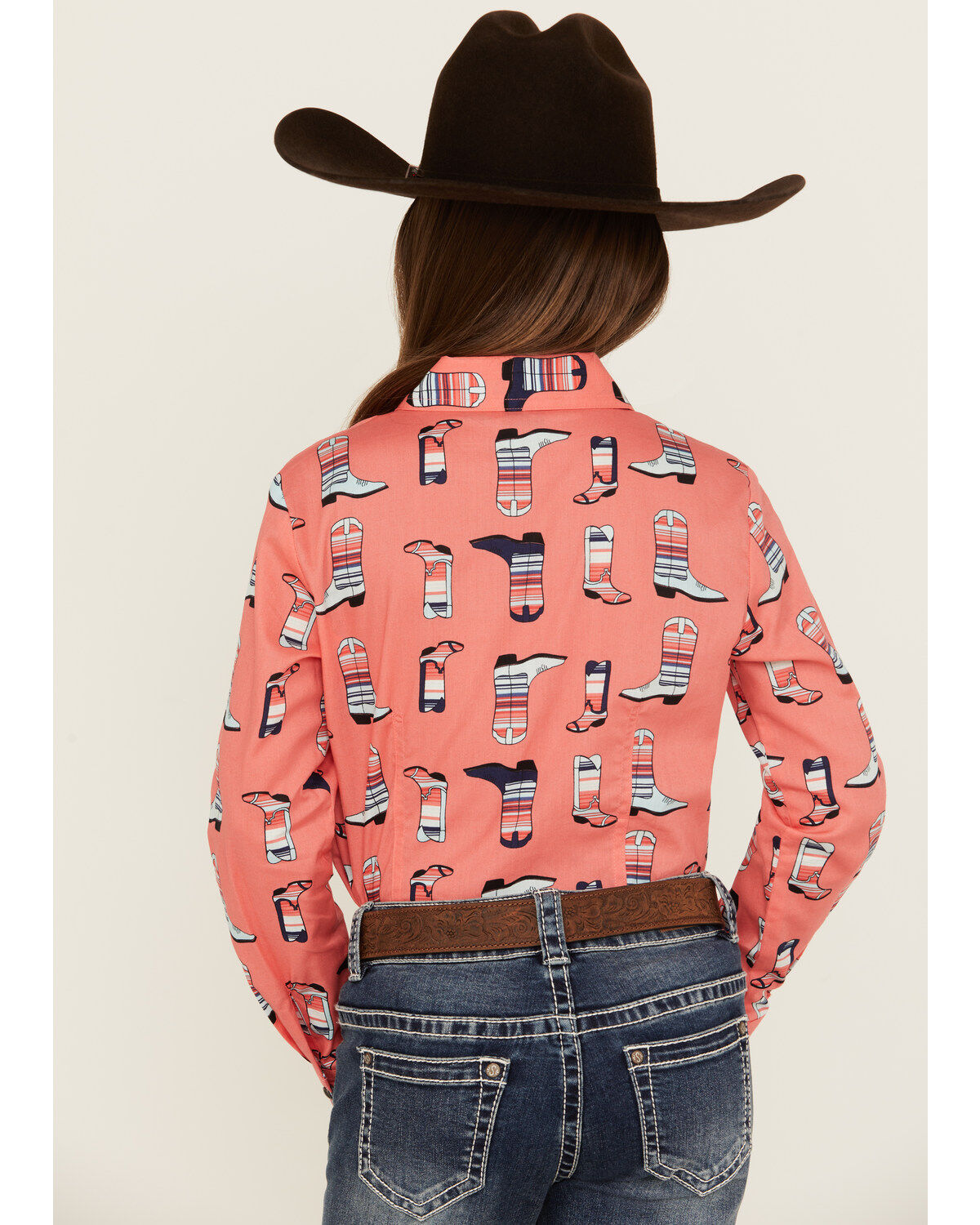 Cruel Girl Girls' Boot Print Long Sleeve Pearl Snap Western Shirt